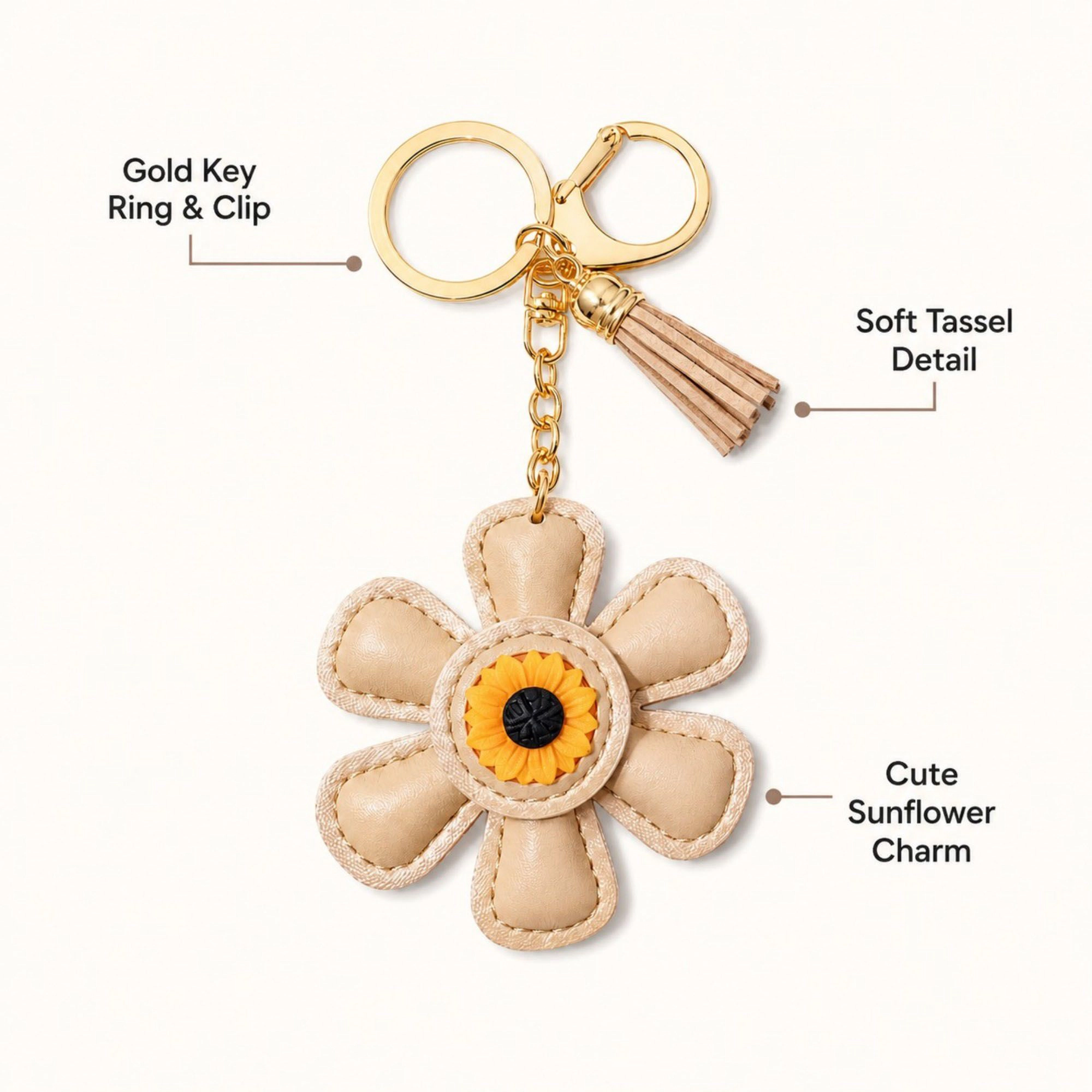 Alilang Women's Faux Leather Sunflower Bag Charm Keychain Floral Purse Accessory with Tassel