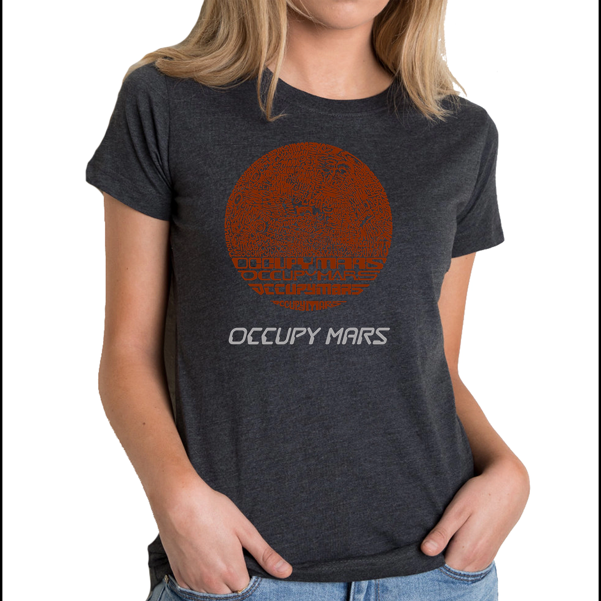 LA Pop Art Women's Cotton/Poly Blend Word T-Shirt - Occupy Mars