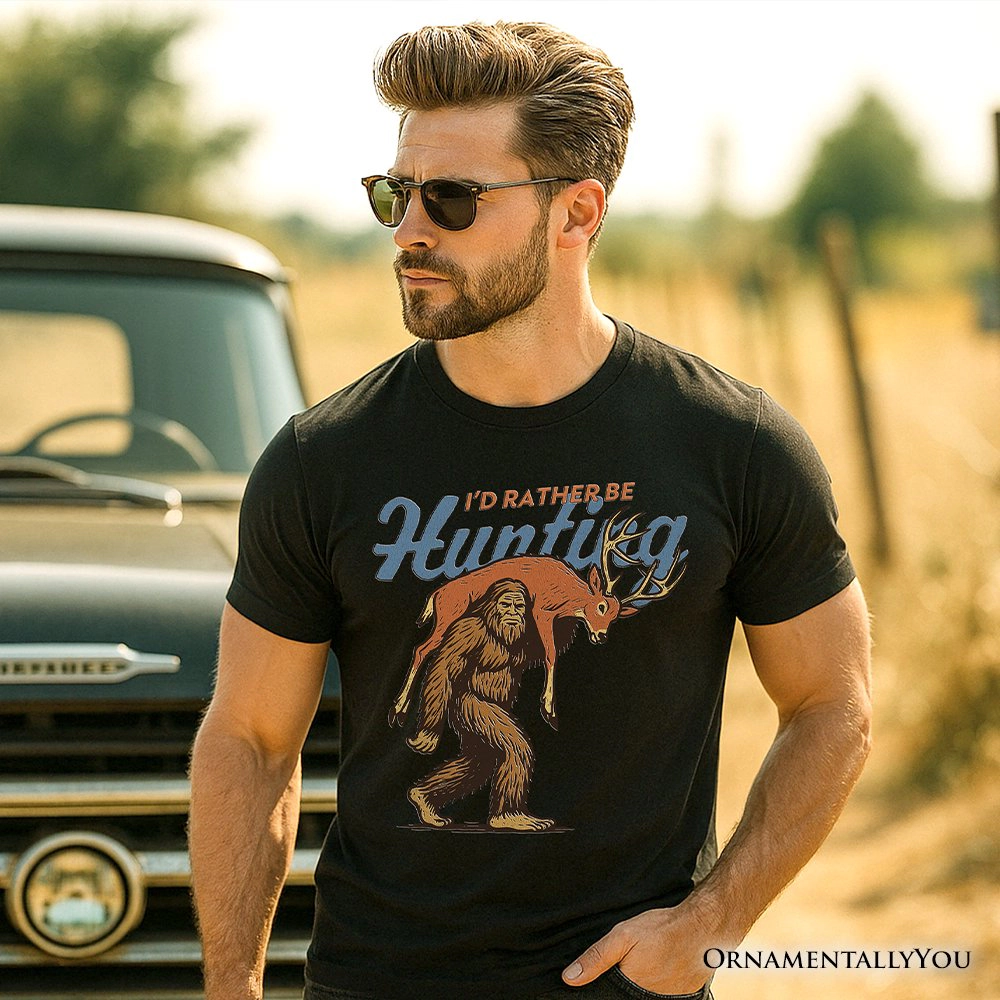 OrnamentallyYou Mens Funny "I'd Rather Be Hunting Bigfoot T-Shirt