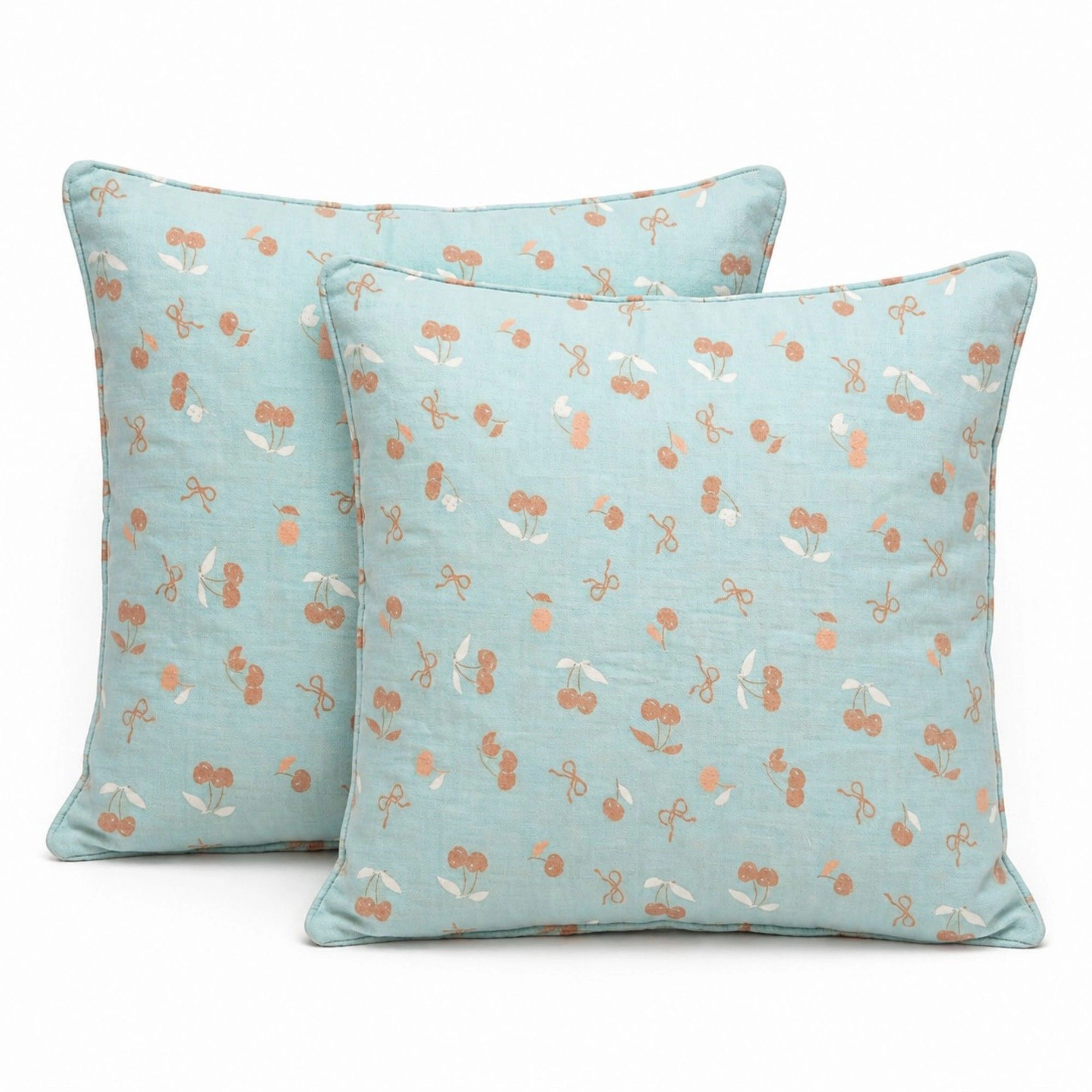 Alilang Unisex 2-Piece Cotton Pillowcases with Cherry Print Design for Bedroom, Soft and Cozy Bedding Set 17.7x17.7in