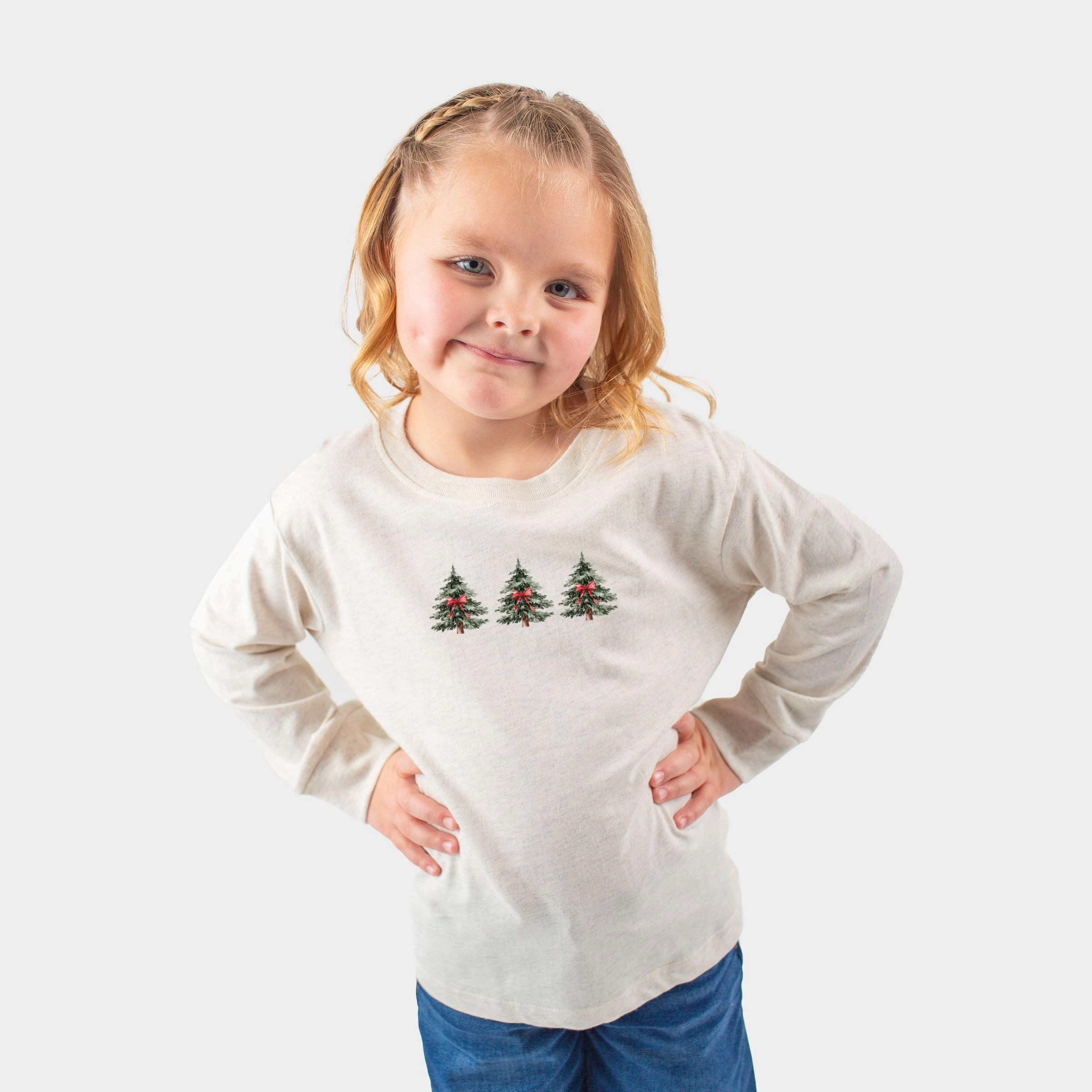 The Juniper Shop - Toddler Long Sleeve Graphic Tee Coquette Christmas Trees