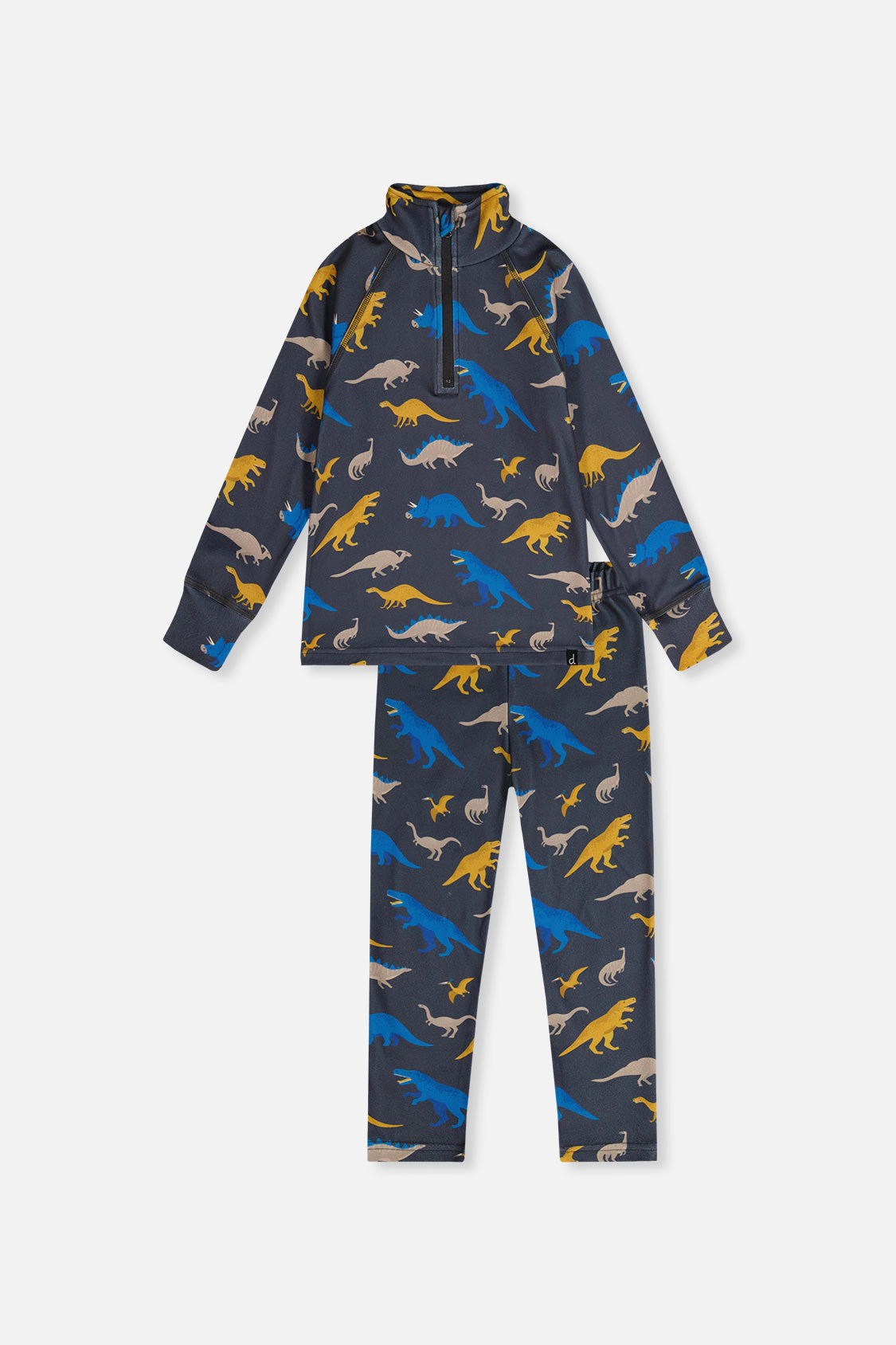 Deux par Boys Two Piece Dinosaur Print Half-Zip Thermal Underwear Top and Pants Set
