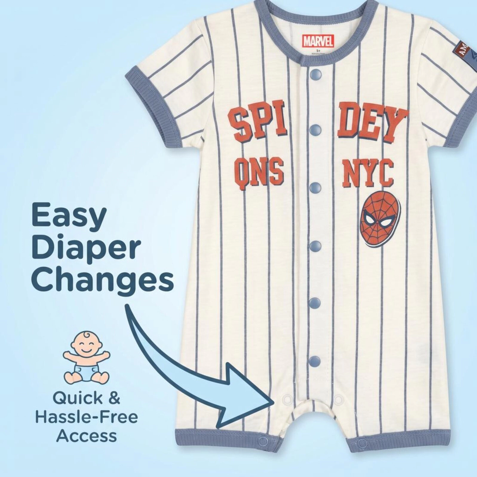 Marvel Spider-Man Boys' Baseball One Piece Romper