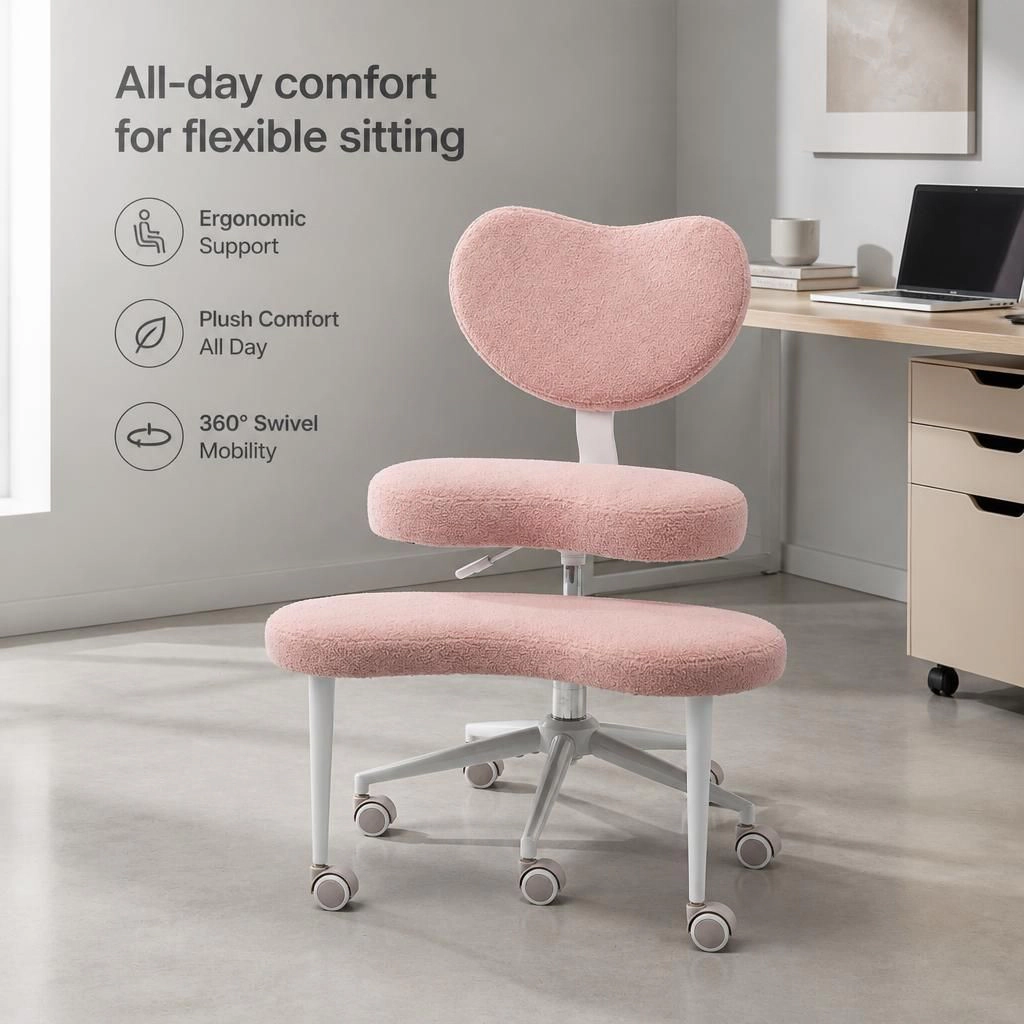 GOODSILO Soft Plush Upholstered Ergonomic Rolling Office Chair