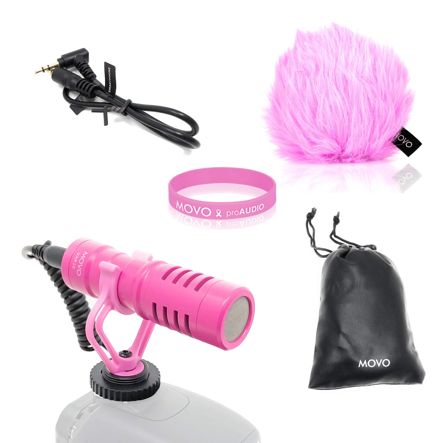 Movo VXR10 Universal Video Microphone for DSLR Cameras and Camcorders (Pink Breast Cancer Awareness Edition)