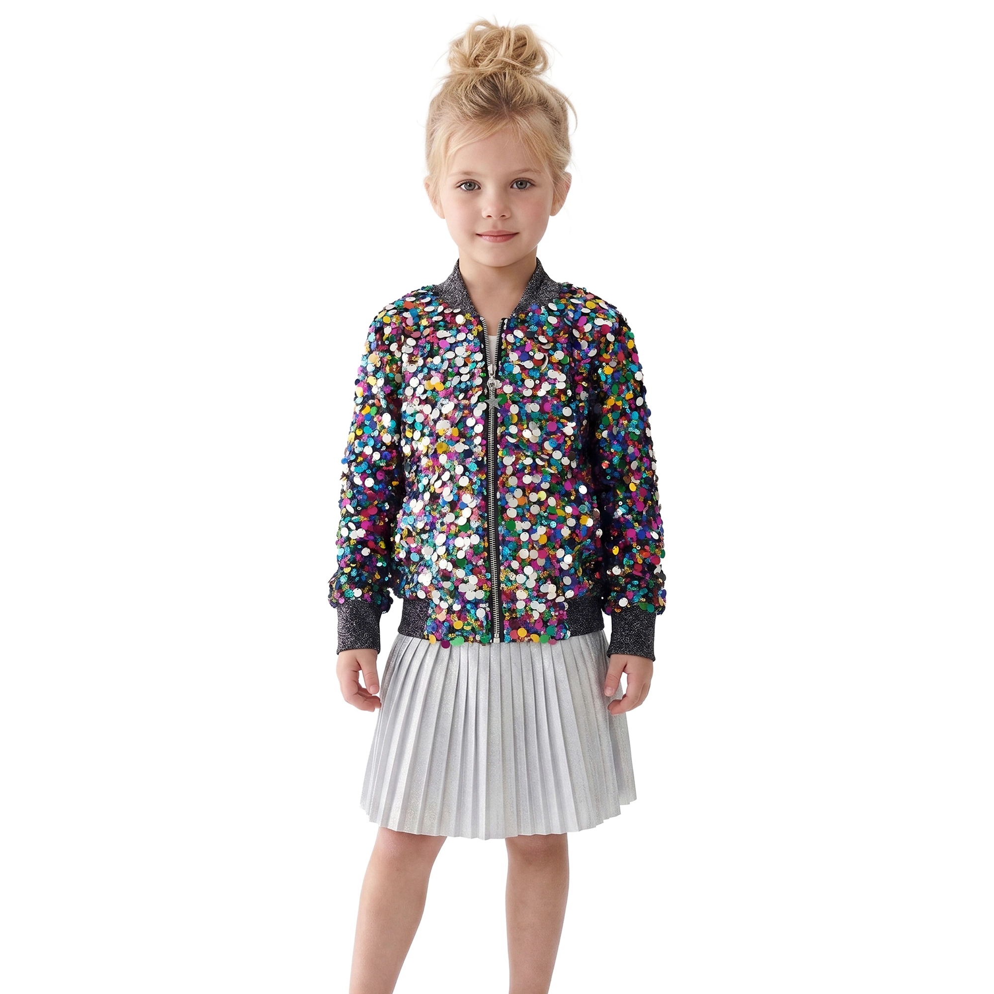 2Bunnies Girls' Cosmic Radiance Sequin Holiday Party Bomber Jacket