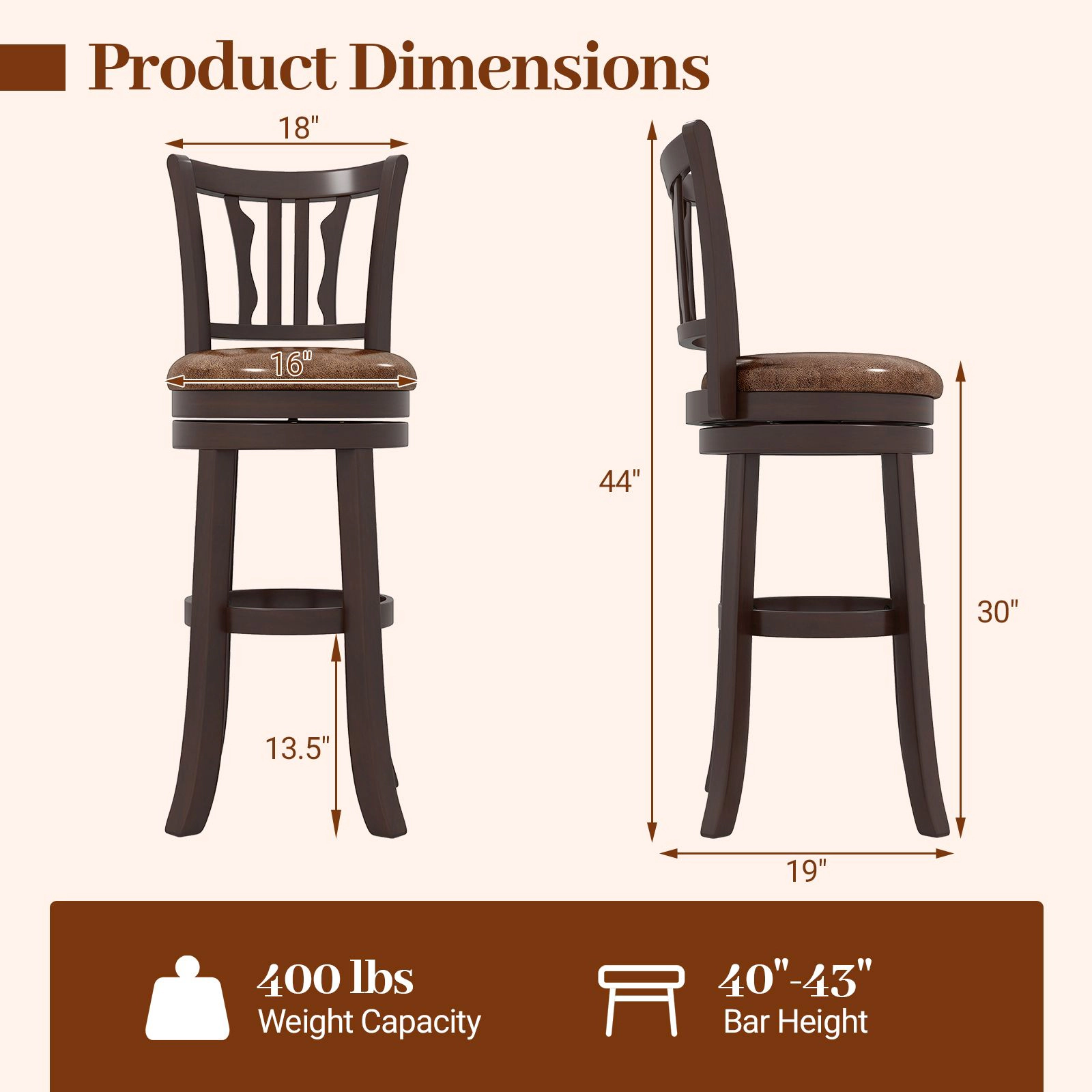 SlickBlue Counter Height Swivel Bar Chairs with Backrest and Footrest Set of 2