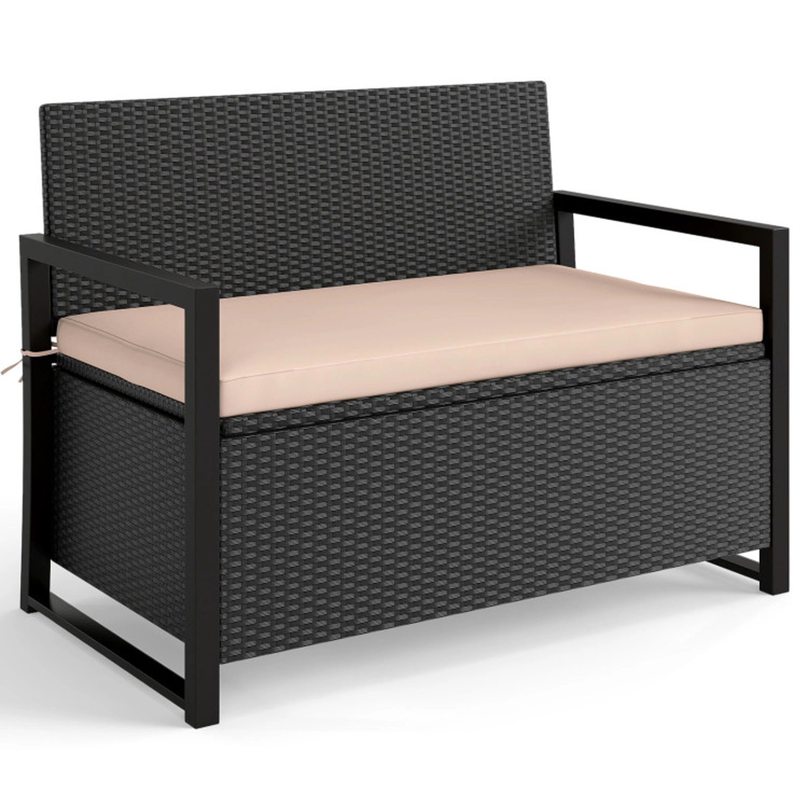 SUGIFT Patio Storage Bench Wicker Loveseat with Under-Seat Storage 800-lb Capacity Mix Brown/Mix Gray