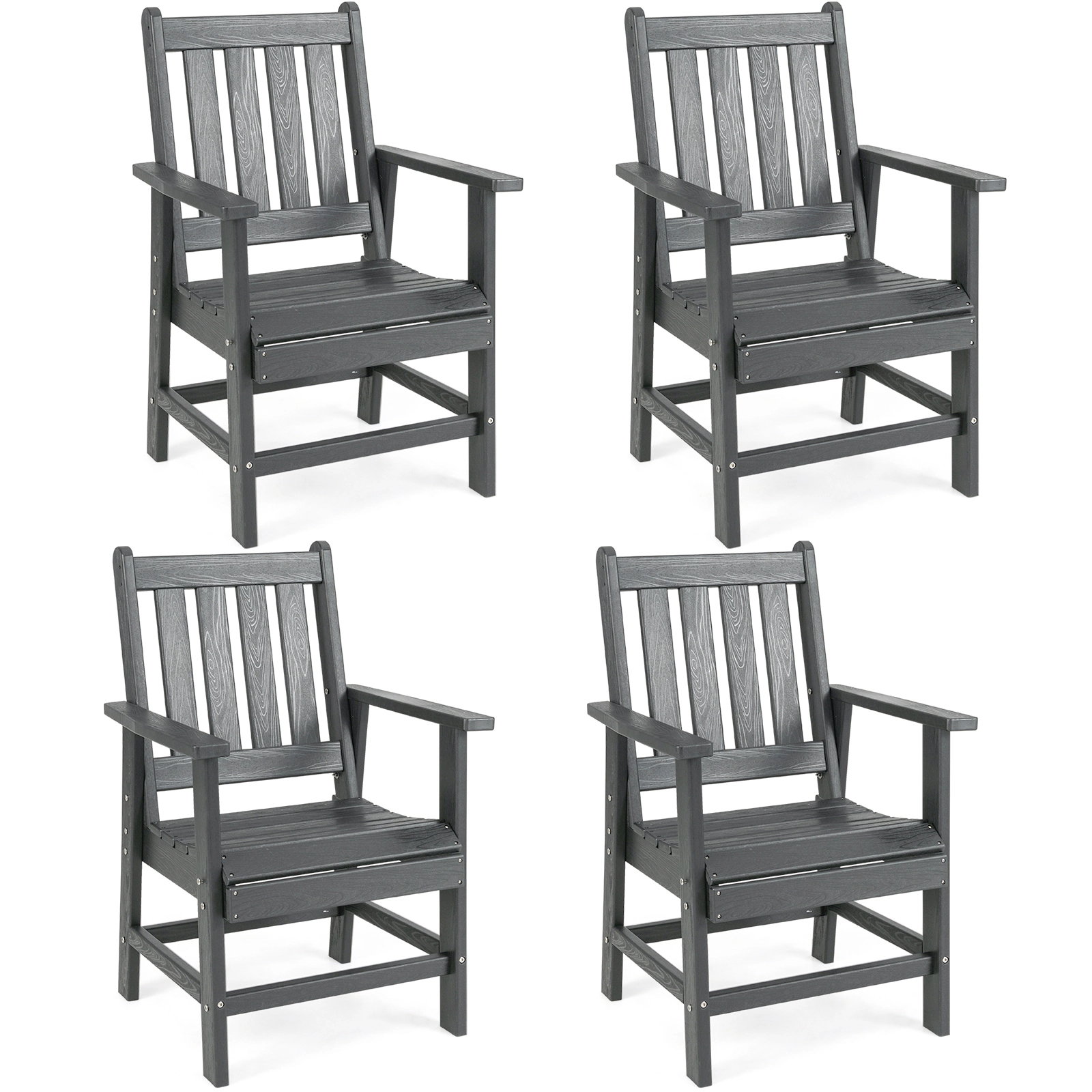 SUGIFT Set of 4 HDPE Outdoor Patio Dining Chairs with Wide Armrests