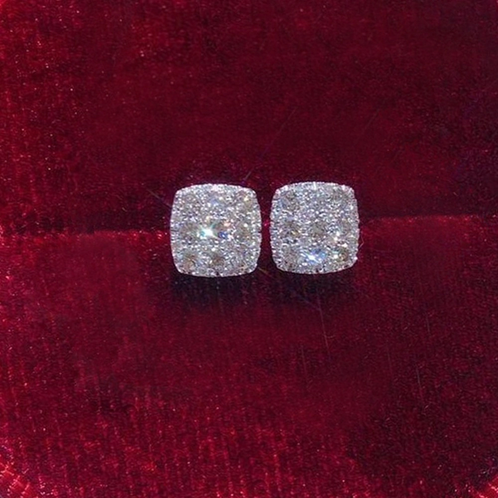 Wardrobe Whimsy Square Pave Set Cubic Zirconia Stud Earrings Minimalist Sparkling Fashion Jewelry