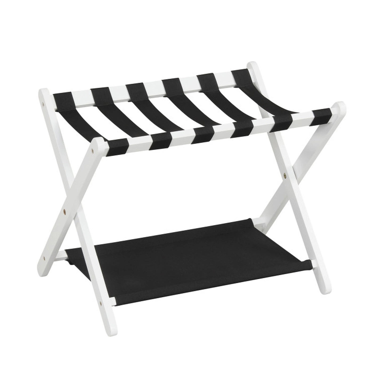 SUGIFT Solid Rubberwood Folding Luggage Rack with Nylon Shelves 110-lb Upper Layer and 22-lb Bottom Capacity White