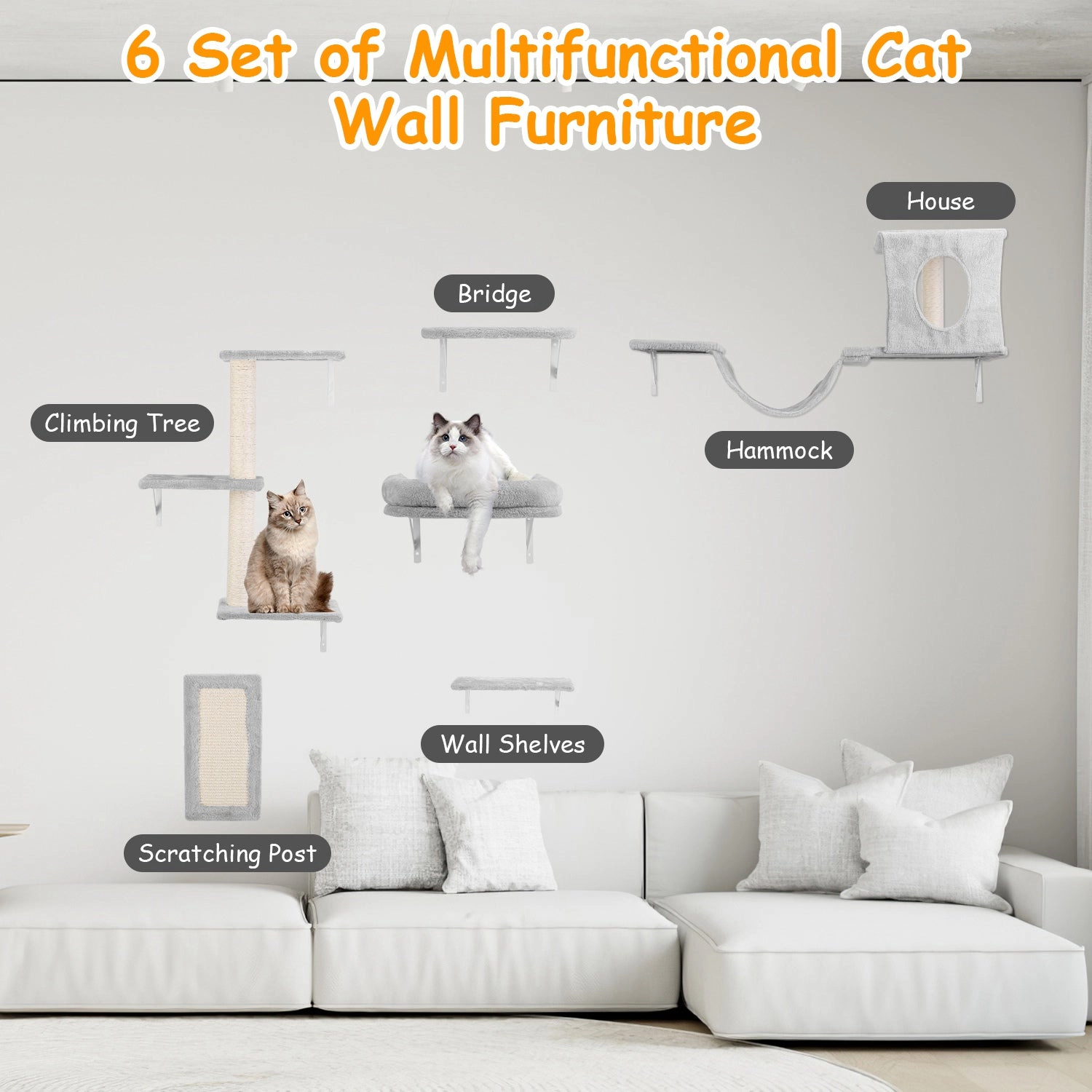 GBruno 6-Piece Wall-Mounted Cat Climbing Furniture Set