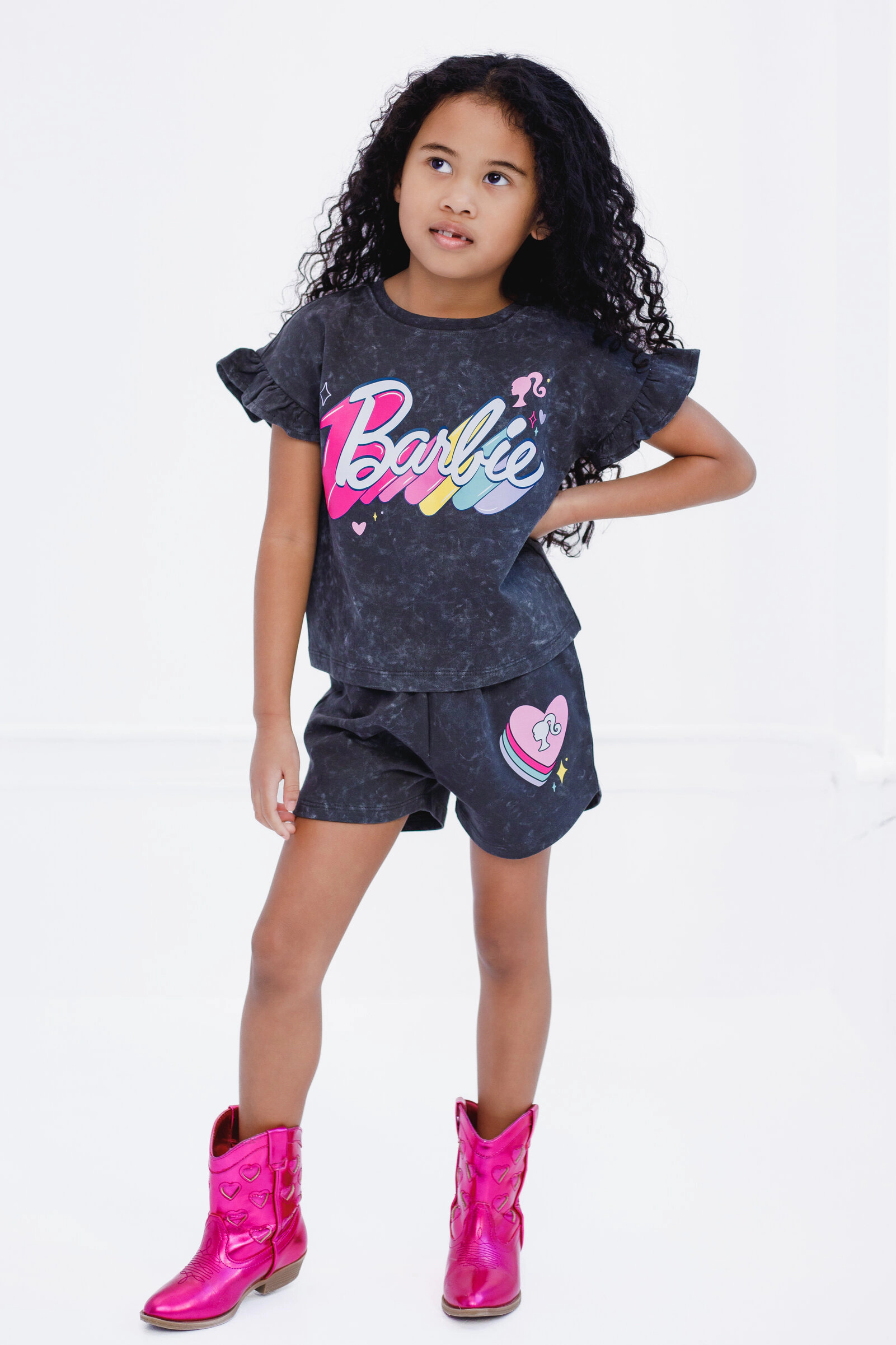 Barbie Girls' Wash French Terry T-Shirt and Shorts Set