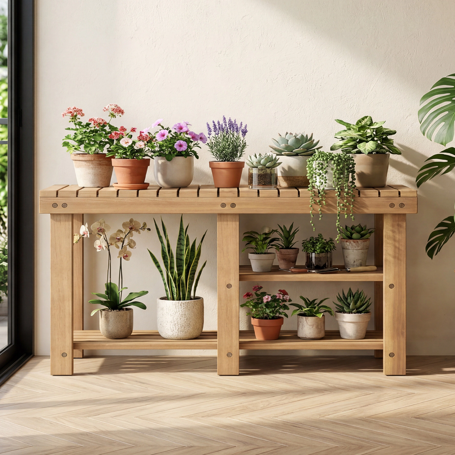 SlickBlue Solid Wood Entryway Shoe Bench with Storage Shelf Design