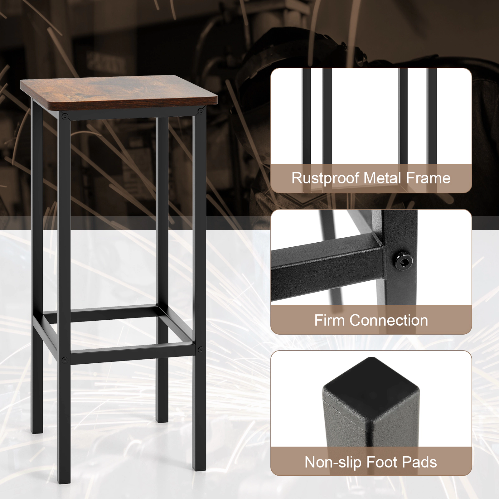 Glintex 4-Piece 26-Inch Backless Metal Counter Stool Set with Footrests