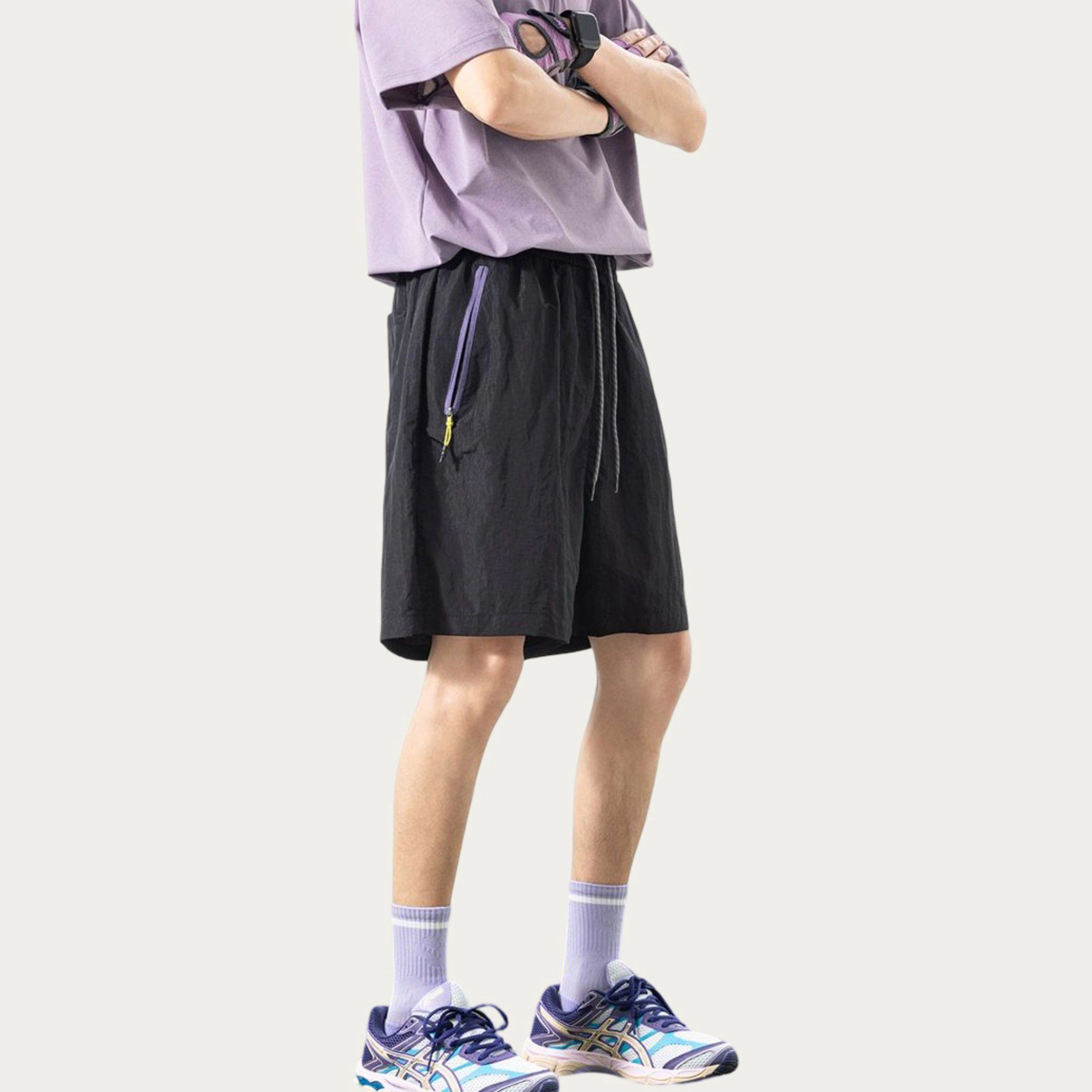 Anna-Kaci Men's Lightweight Athletic Shorts with Elastic Drawstring Waist Zipper Pocket Detail and Relaxed Fit Design