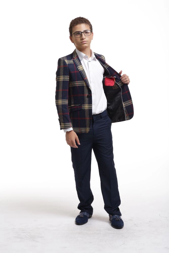 Elie Balleh Boys Slim Fit Classic Plaid Blazer