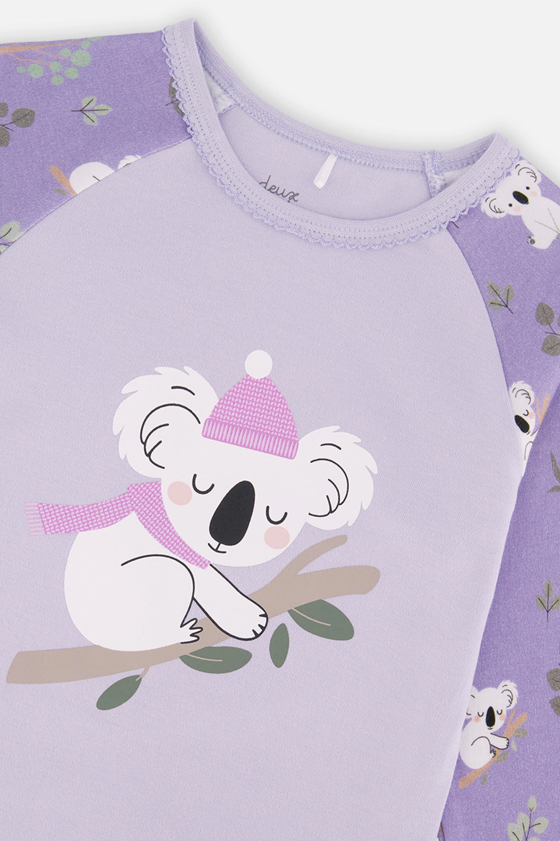 Deux par Girls Organic Cotton Koala Print Two Piece Pajama Set with Raglan Top and Pants