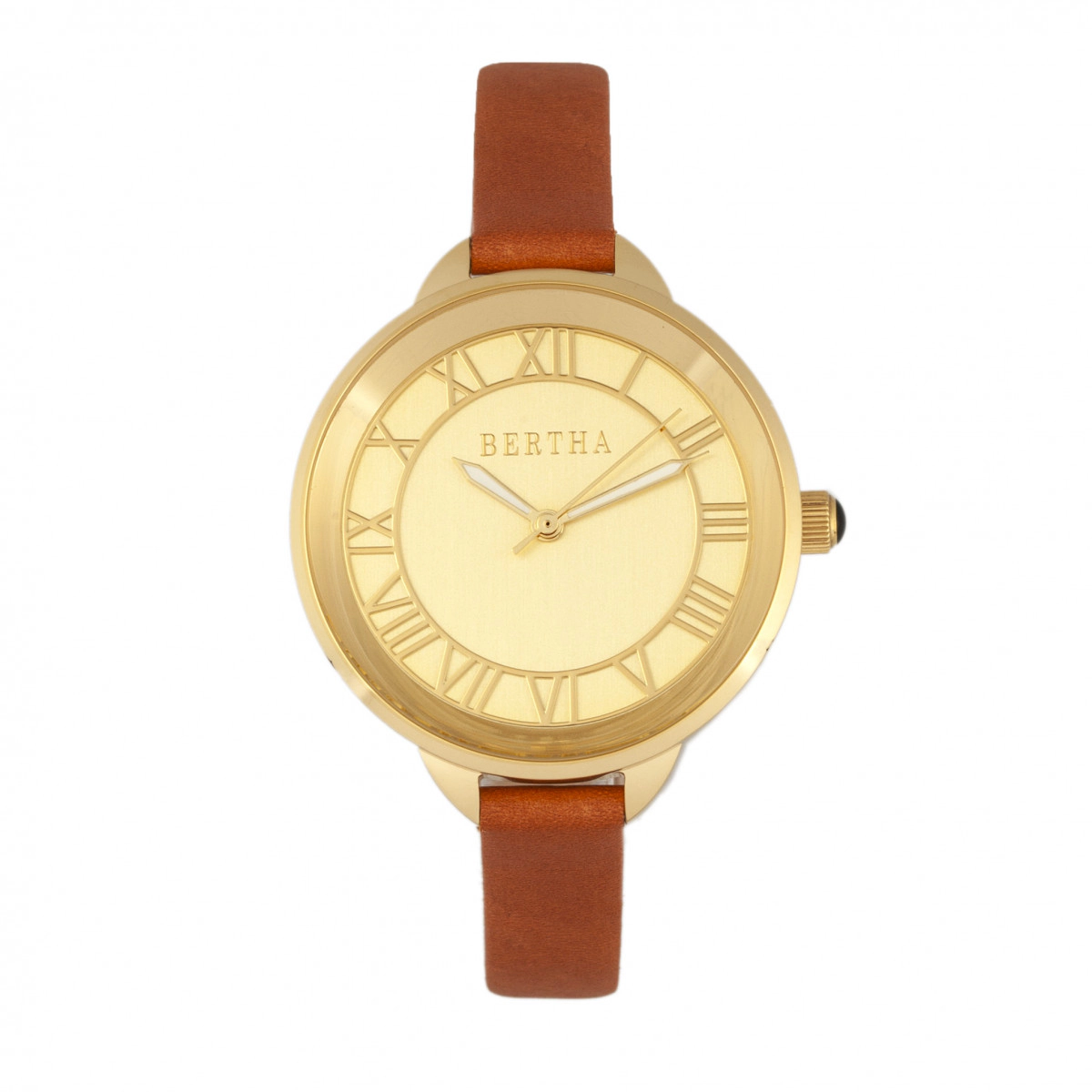 Bertha Madison Sunray Dial Leather-Band Watch