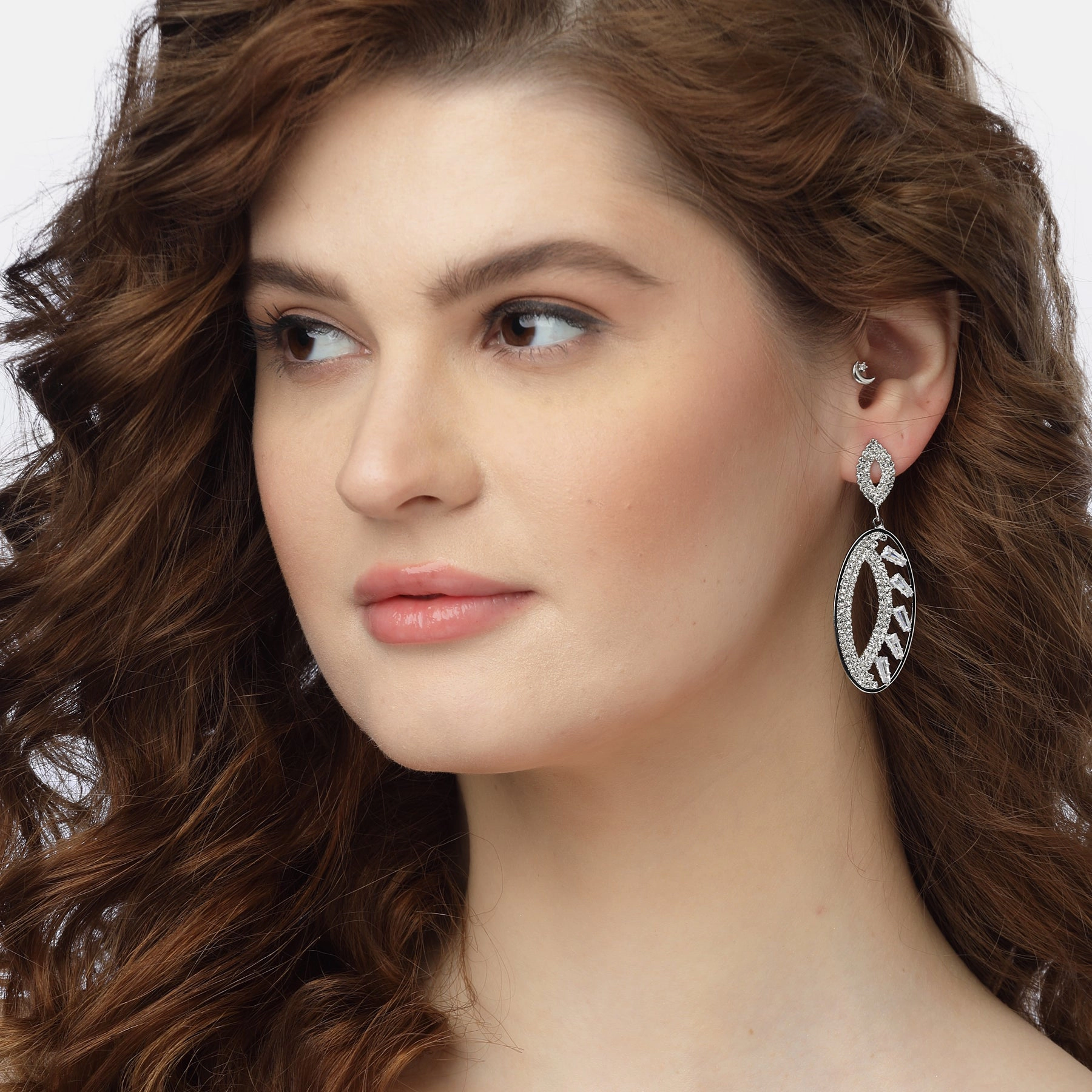 AGP PARIS Womens Sparkle Oval Drop Earrings