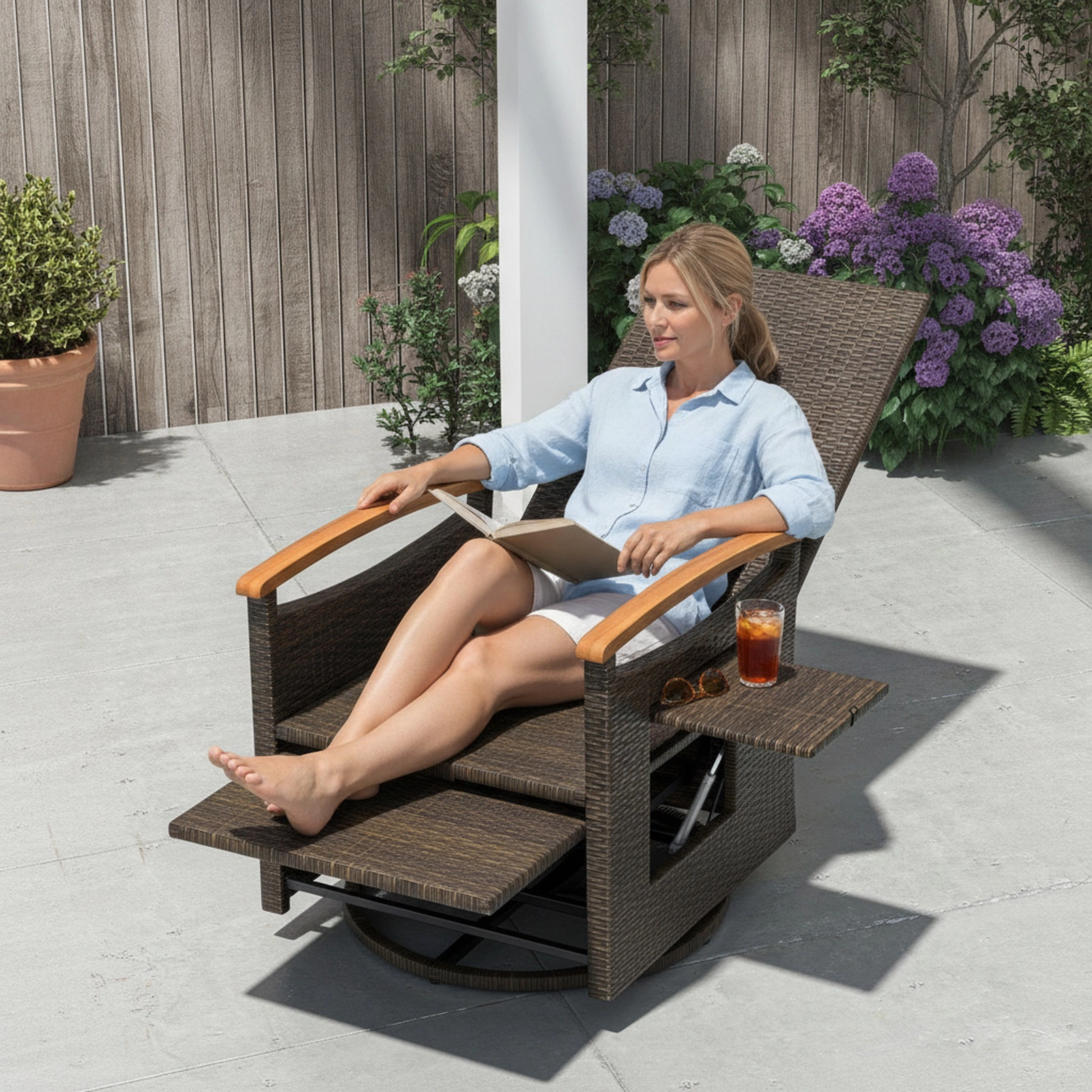 SUGIFT Set of 2 Outdoor Patio Swivel Recliner Chairs, 360° Rotation, 150° Recline, Mix Brown