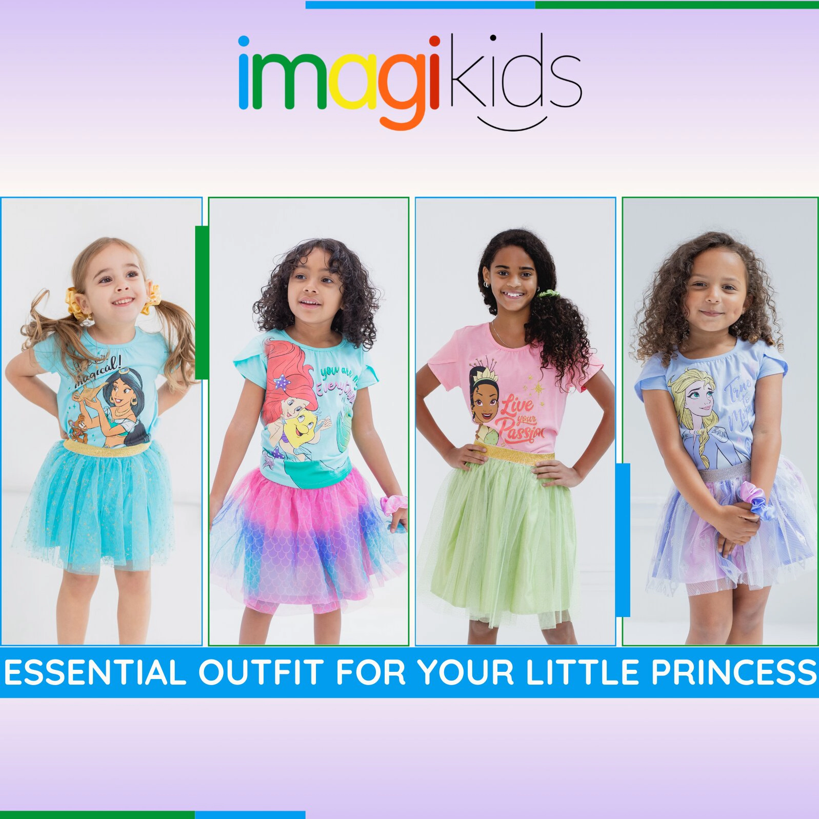 Disney Princess Girls' T-Shirt and Tutu Skirt Set with Scrunchie
