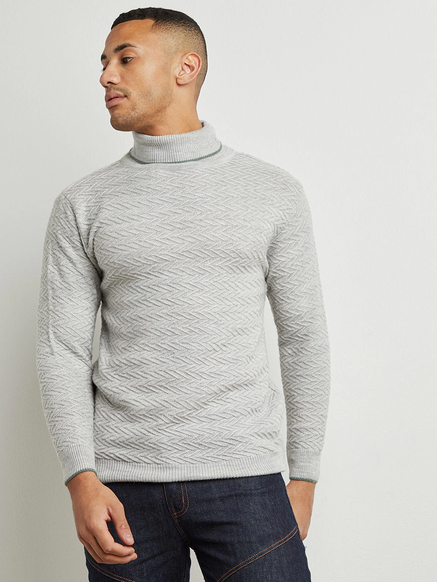 Campus Sutra Men Solid Turtle Neck Sweater - Light Grey, 100% Cotton