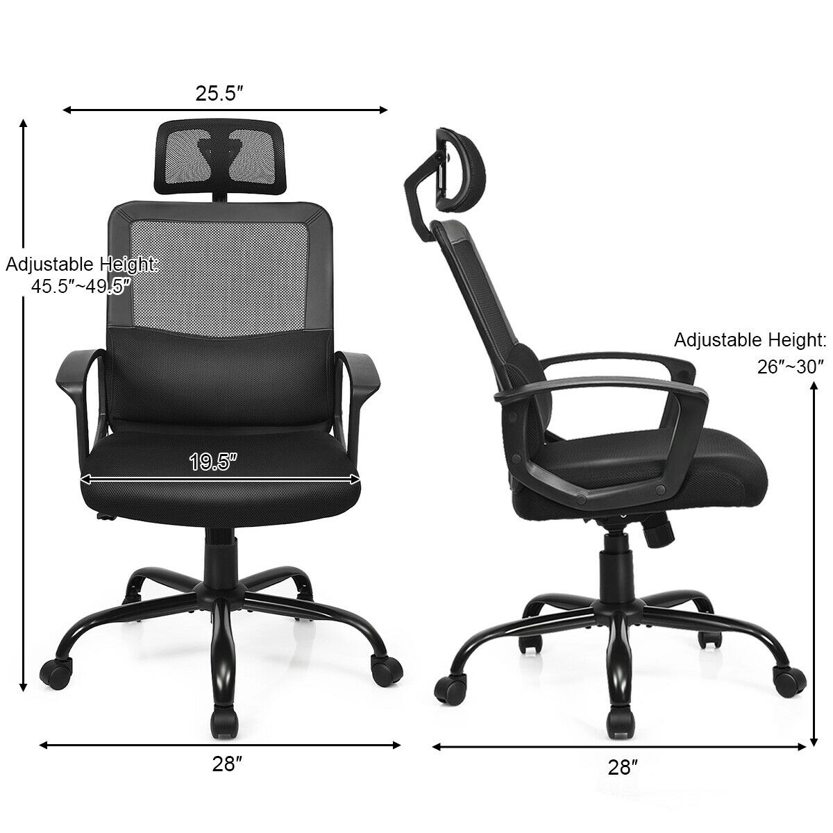 SUGIFT High Back Mesh Ergonomic Swivel Office Chair with Headrest 265-lb Capacity 45.5-49.5-in Adjustable Height Black