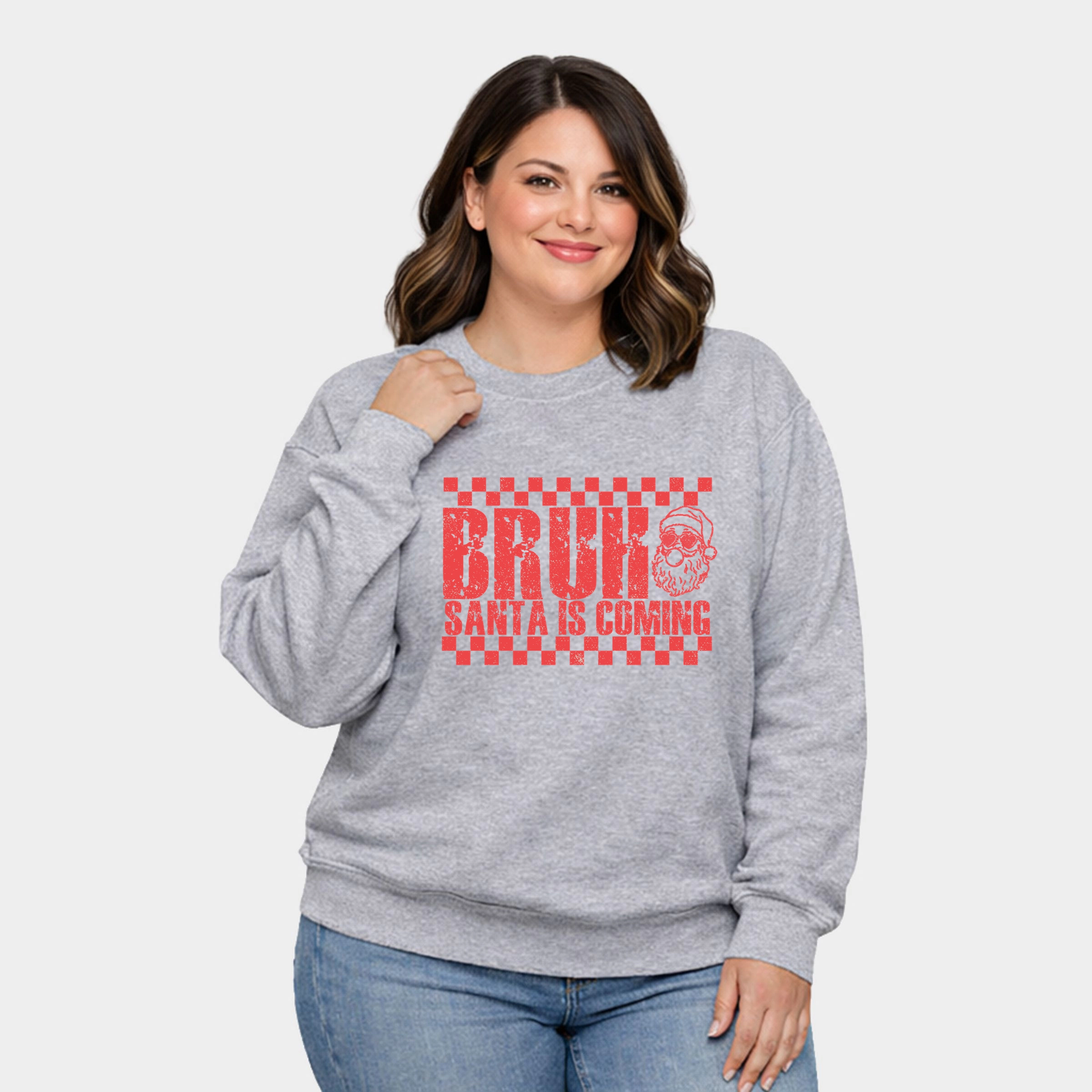 Simply Sage Market - Women's Plus Sized Graphic Sweatshirt Bruh Santa is Coming