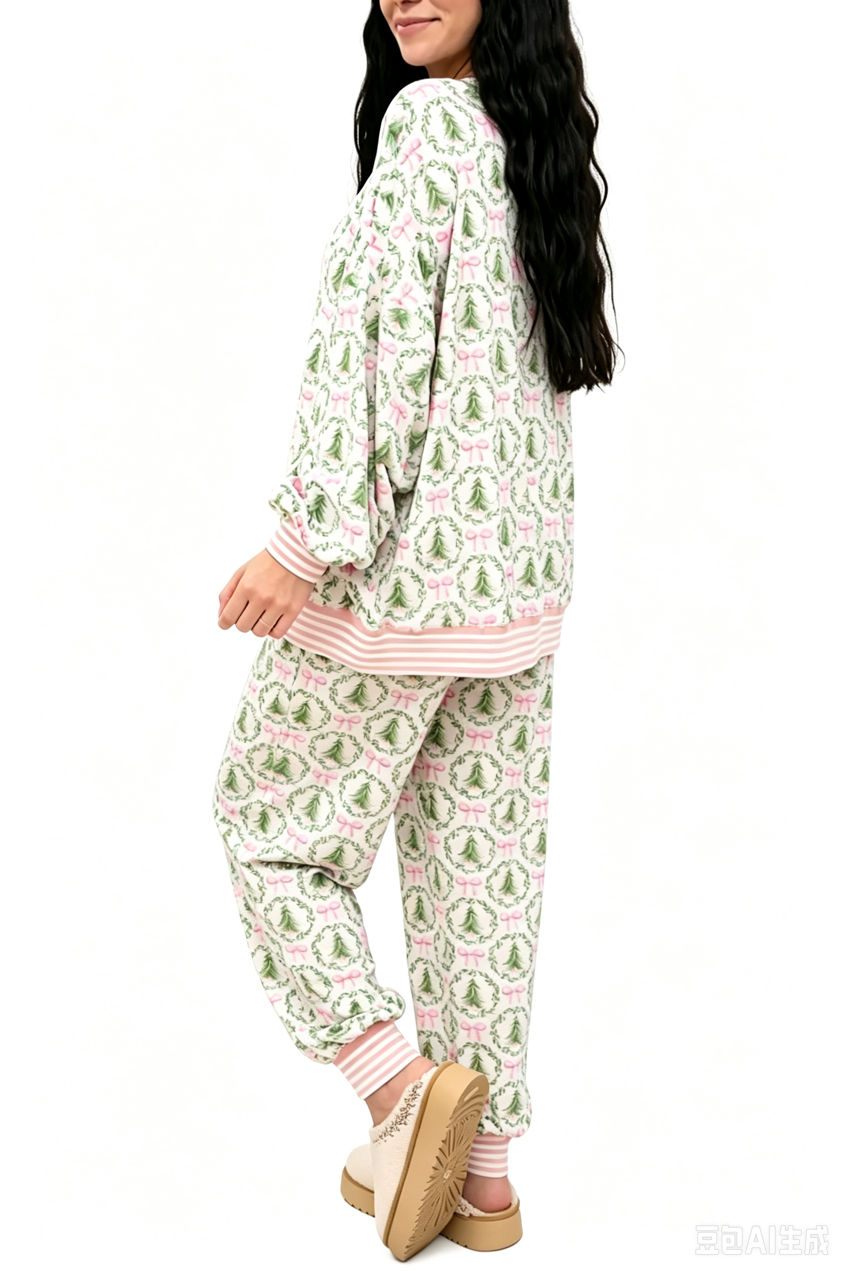 KOJOOIN Women Christmas Pajamas Set  2 Piece Long Sleeve Sleepwear Tree Bow Print Loungewear