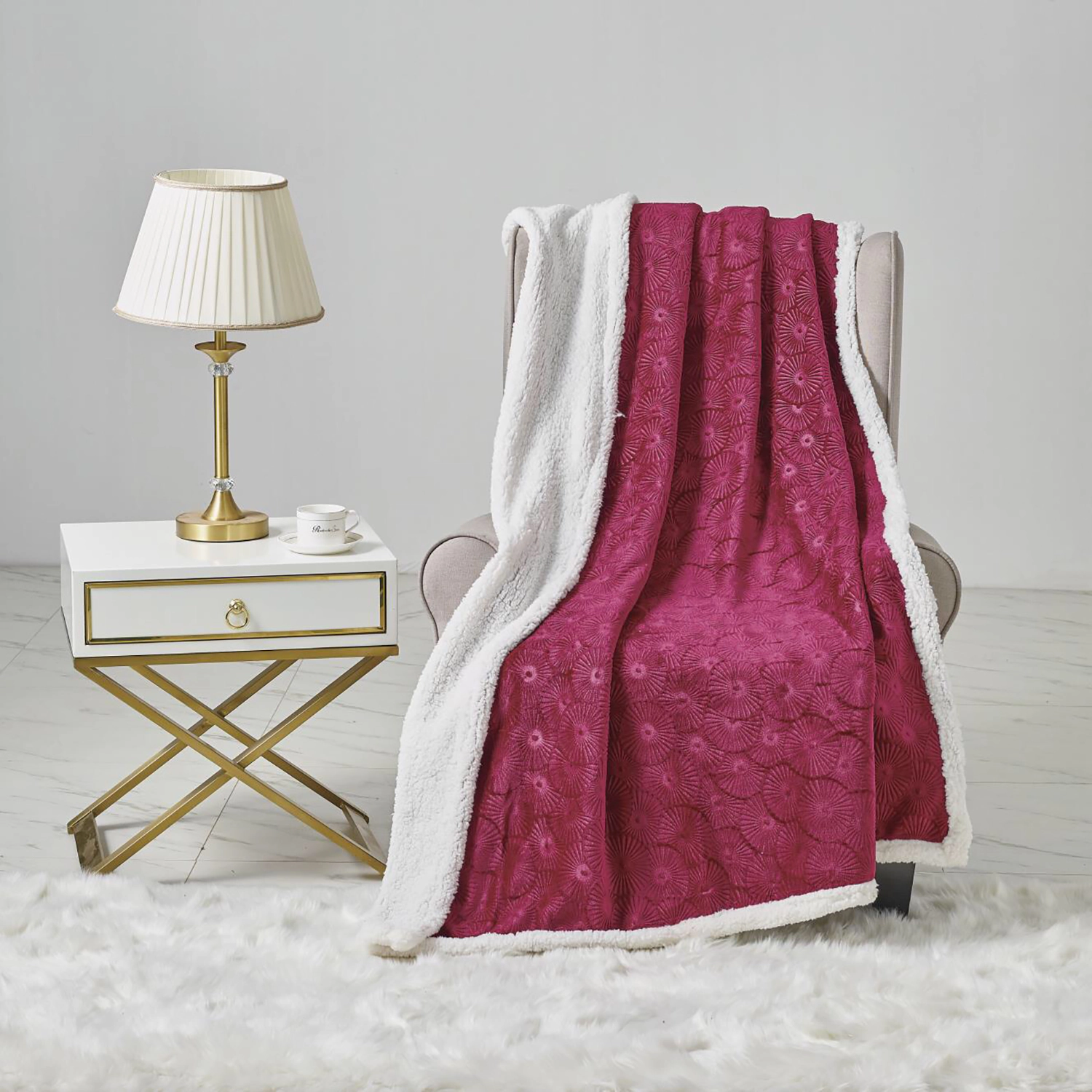 Plazatex Louvre Sherpa Decorative Super Soft Throw Blanket for Sleep/Decor 50" x 60
