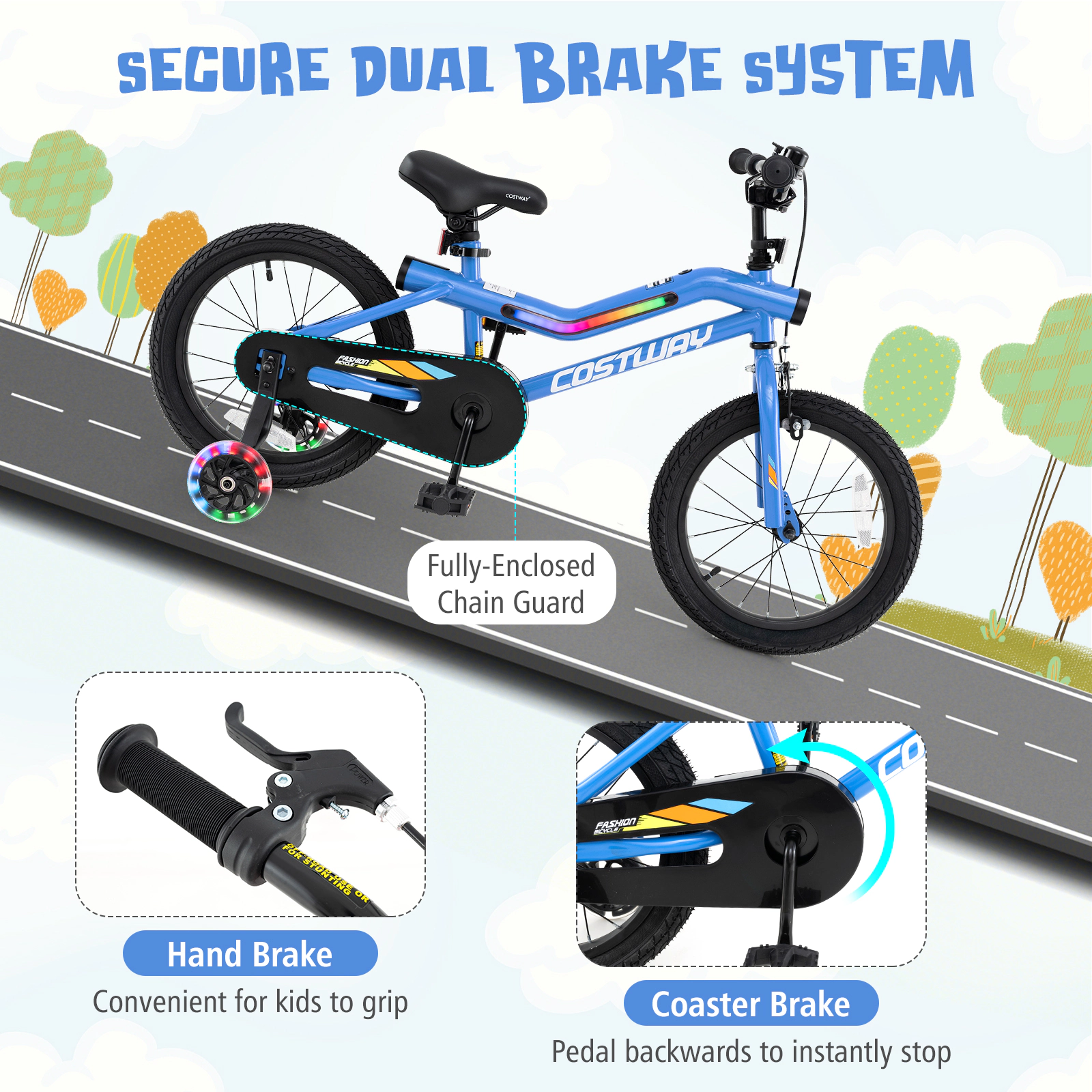 LJG Patented Kids Bike LED Lighted Adjustable with Training Wheels