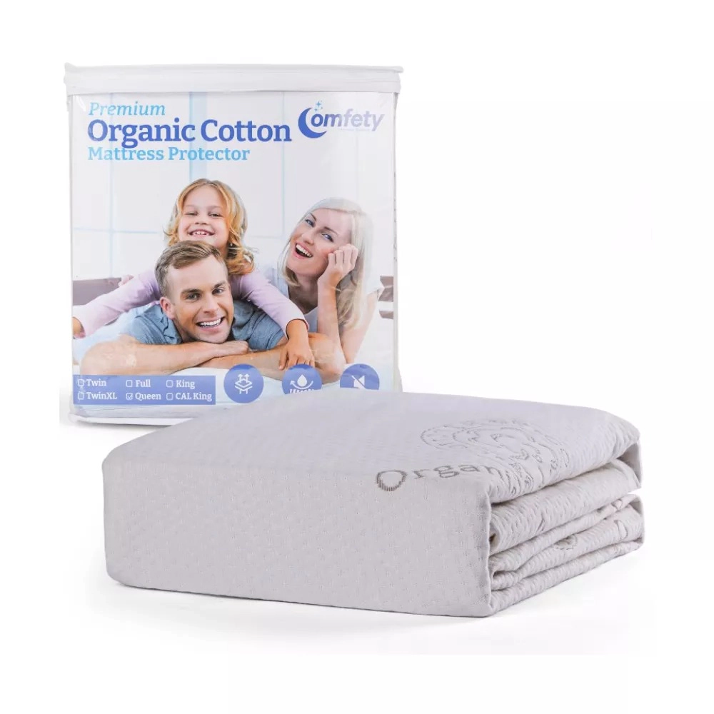 Comfety Organic Mattress Protector, 100% Waterproof Hypoallergenic Breathable Cotton Cover Ultra Soft Mattress Pad Cover