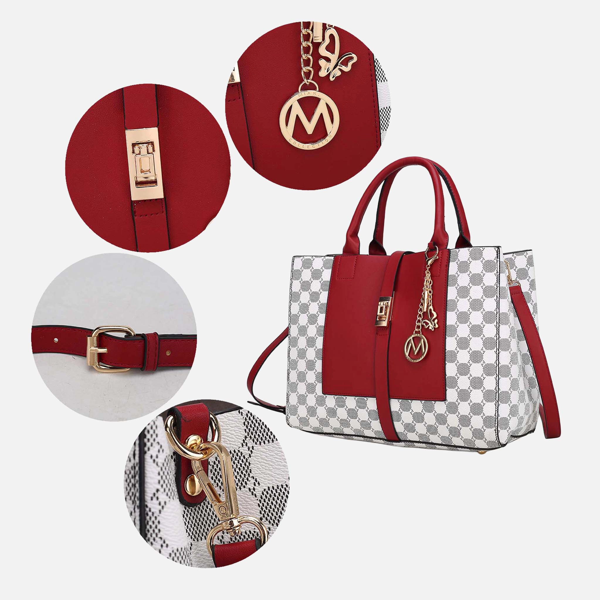 Mia K Collection Yuliana Circular Print Vegan Leather Satchel with Matching Wallet
