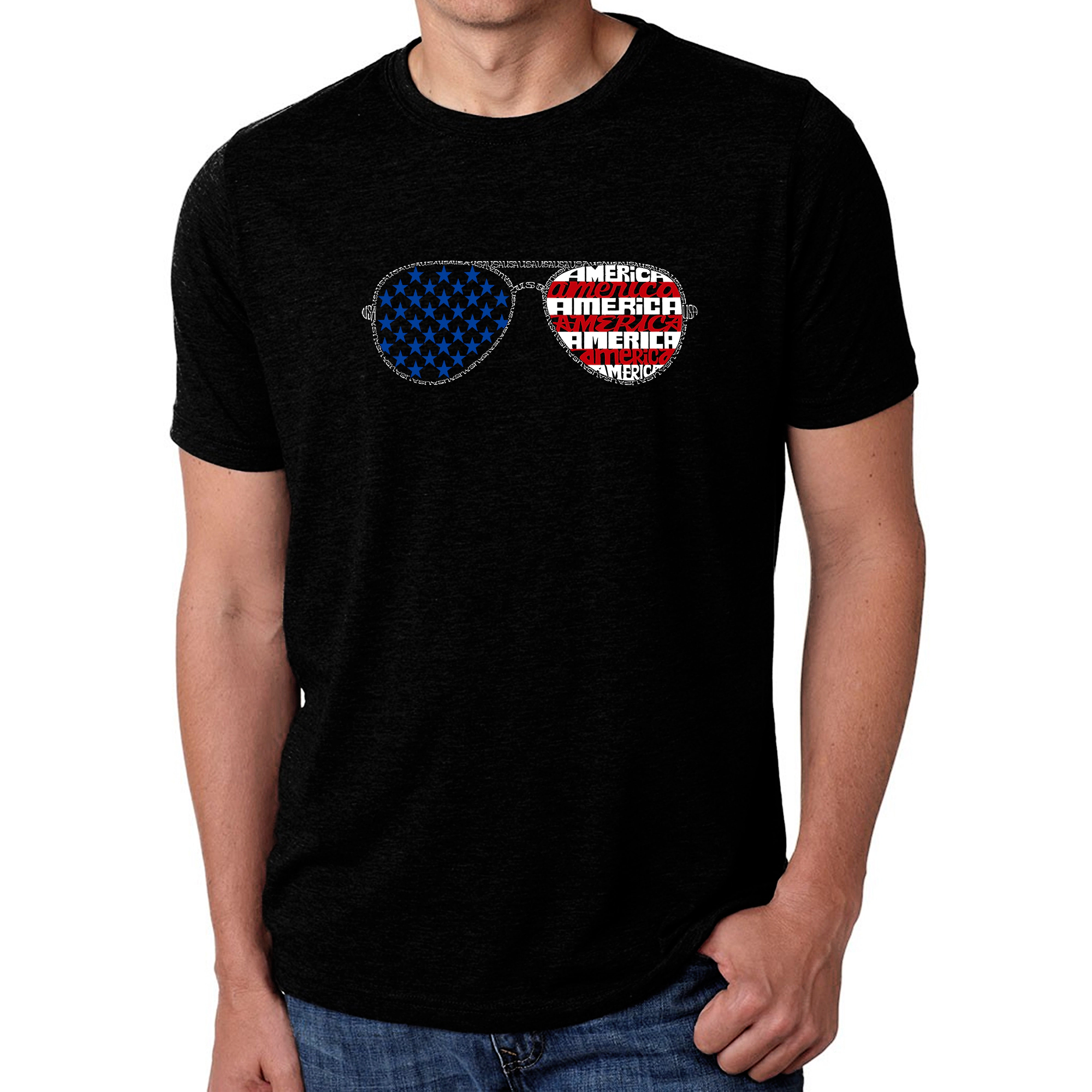 LA Pop Art Men's Cotton/Poly Blend Word T-Shirt - Americana Sunglasses