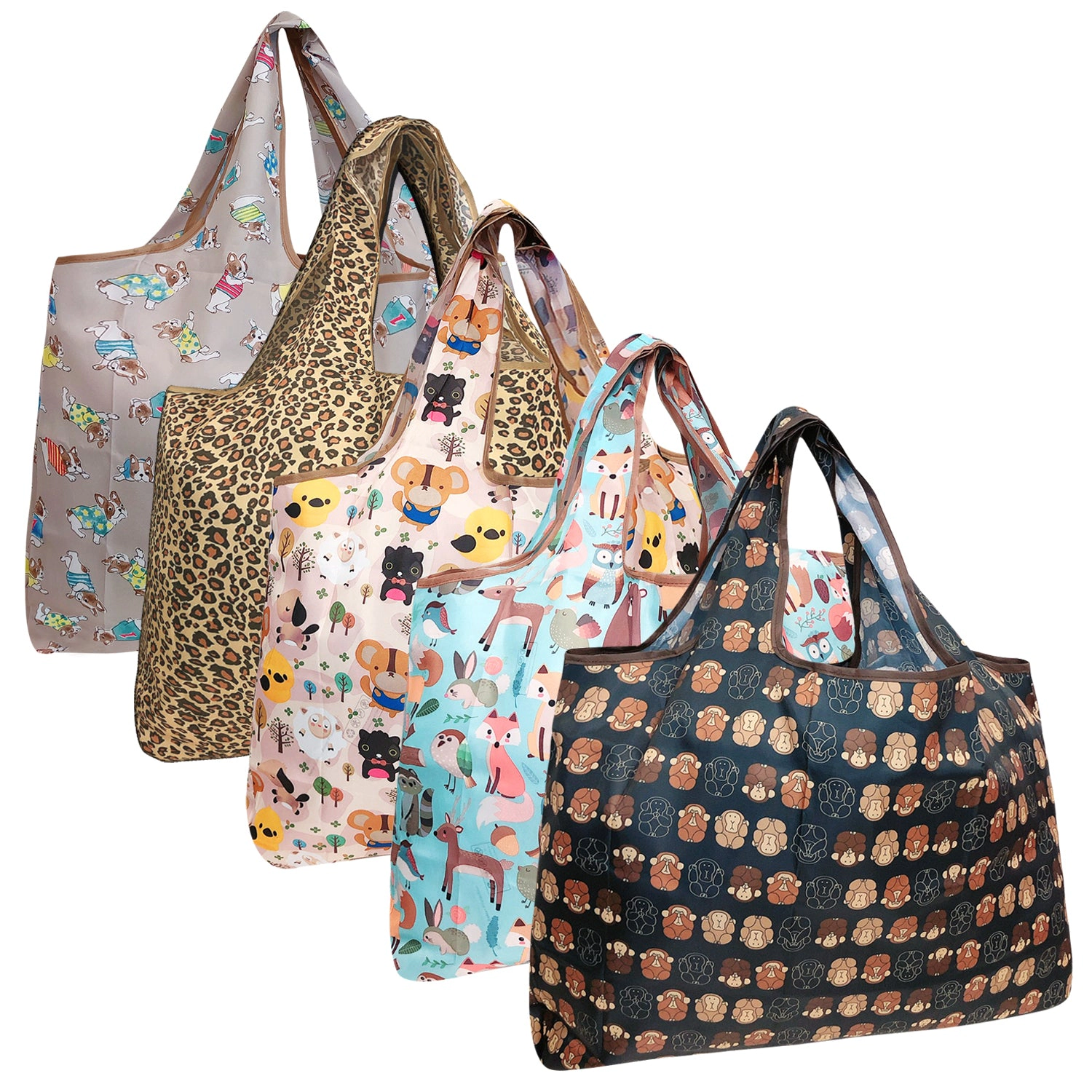 Wrapables Large Nylon Reusable Shopping Bags for Groceries (5 Pack