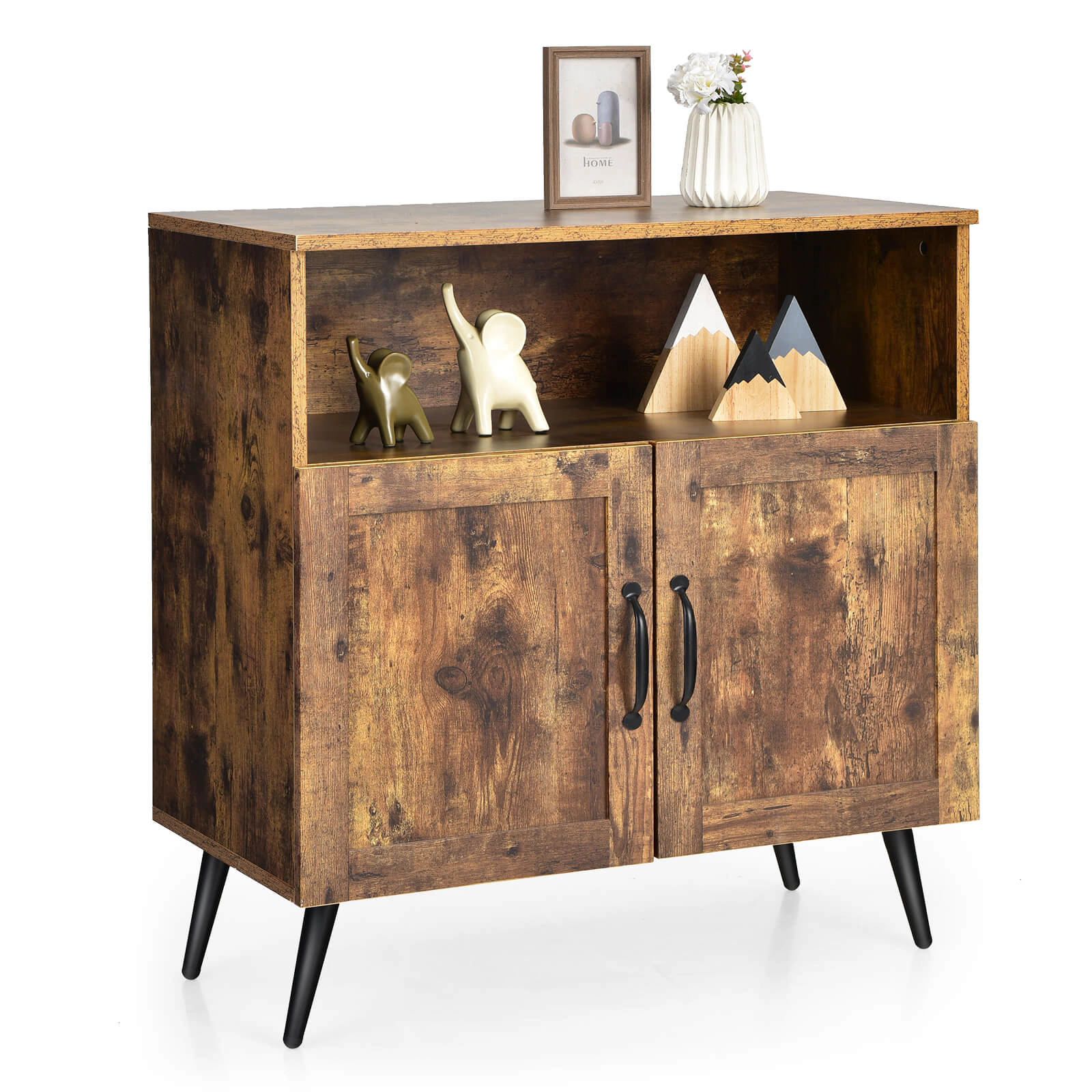 Slickblue Sideboard Storage Cabinet with Wine Glass Rack and Open Shelf Organizer