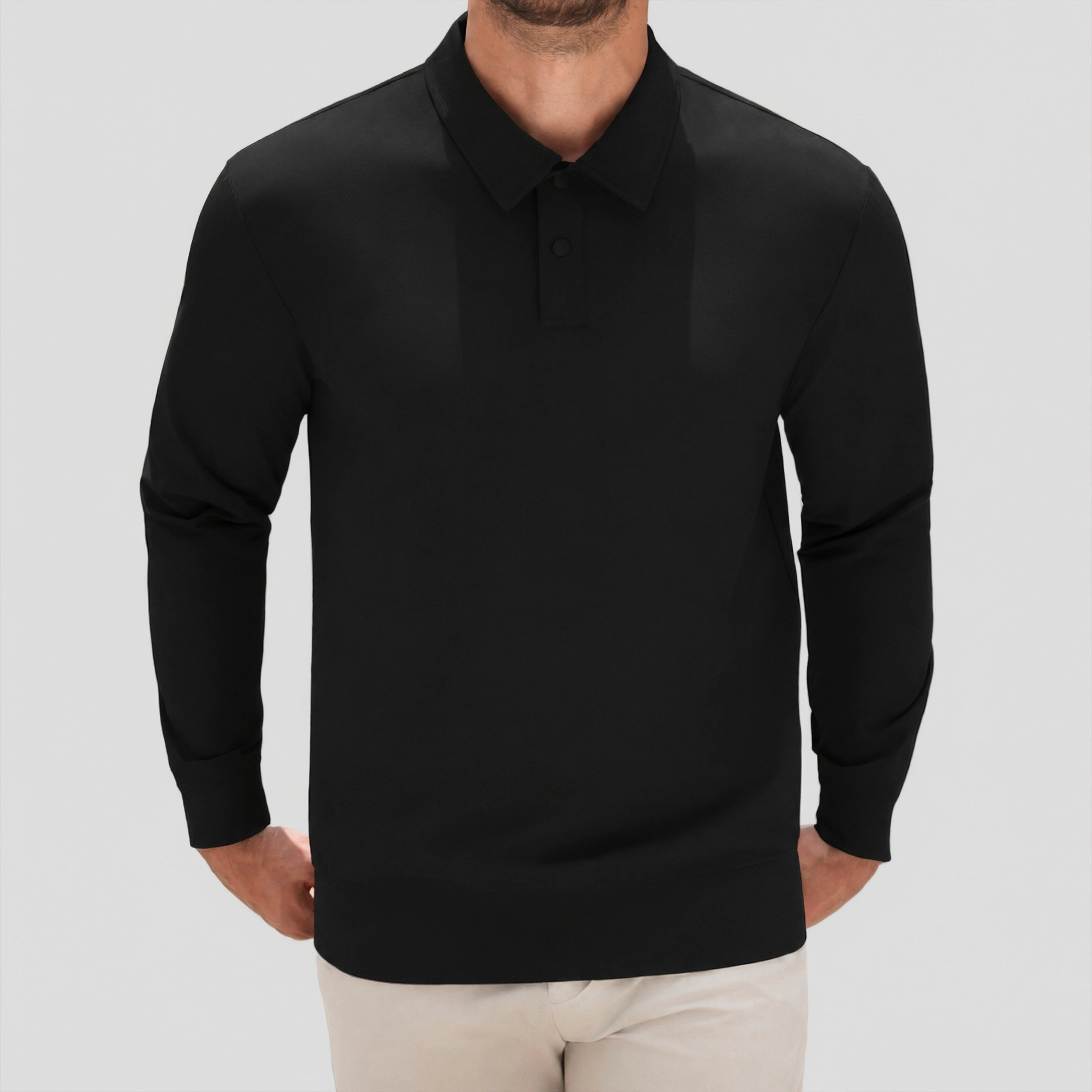 COOFANDY Men's Long Sleeve Knit Collared Polo Shirt