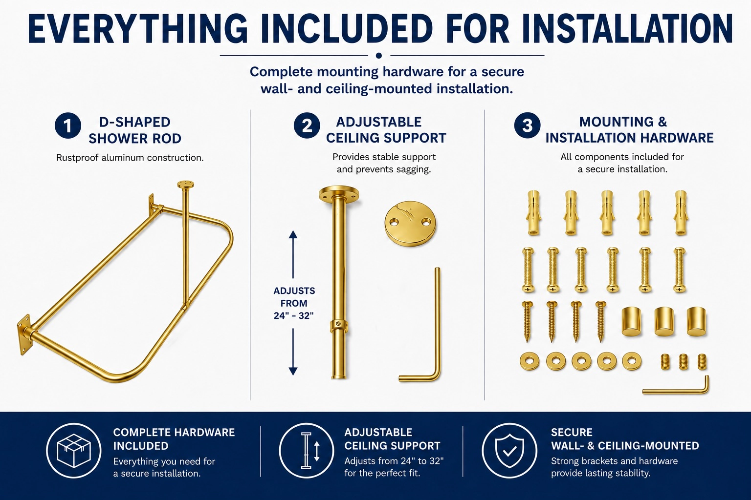 Shower Suites By Utopia Alley D-Shaped Curtain Rod for Freestanding Tubs with Fabric & 36 Hooks