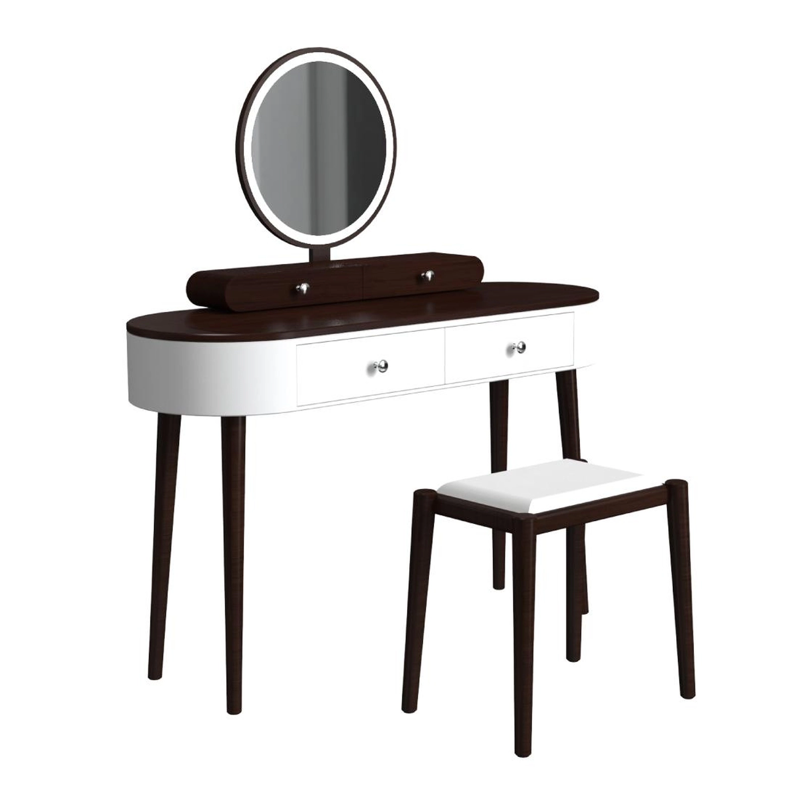 SUGIFT Makeup Vanity Table Set 3-Color LED Mirror & 4 Drawers 170-lb Tabletop Capacity 390-lb Stool Capacity White-Brown