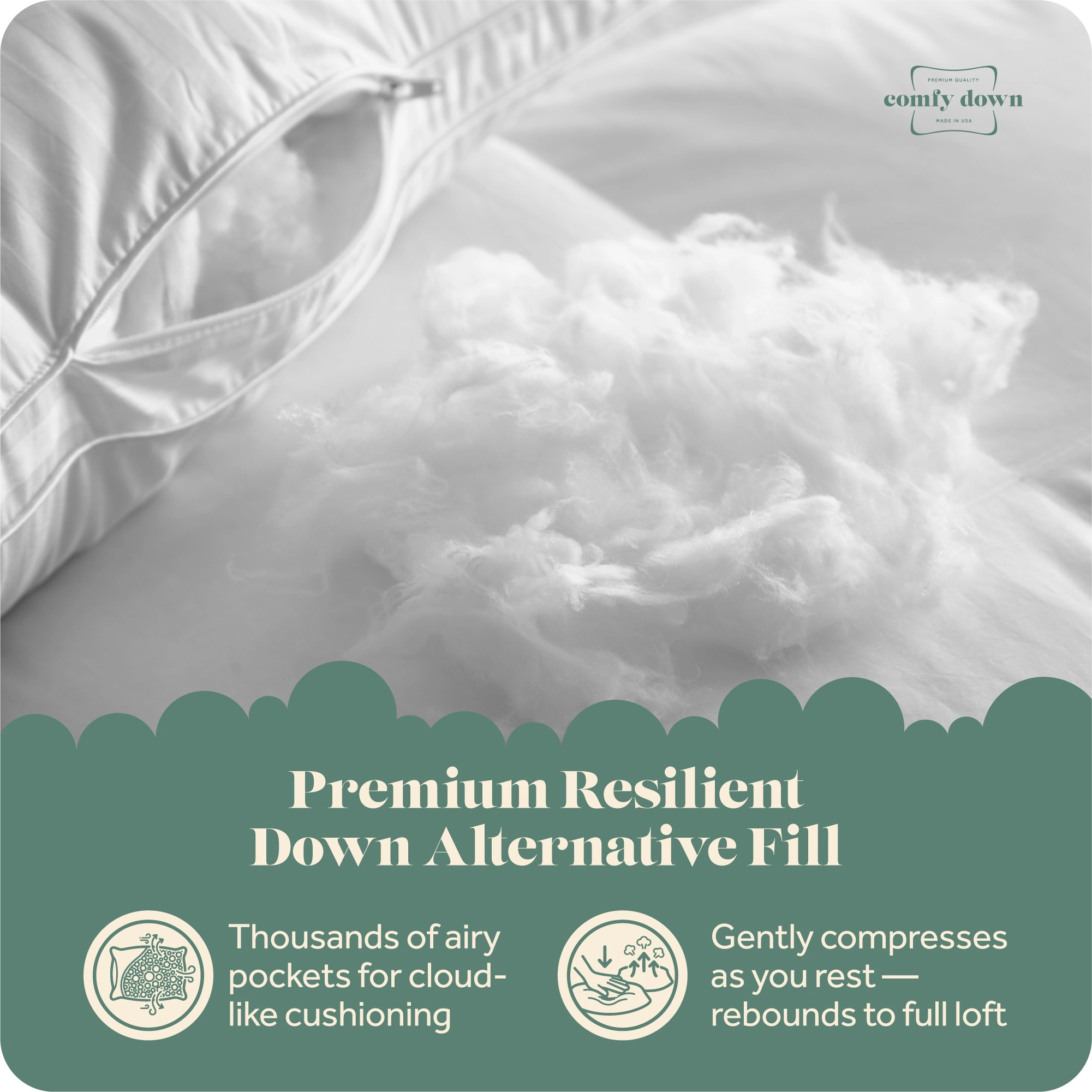 ComfyDown Hush Down Alternative Pillow, 233 Thread Count, Queen (20" x 30"), Soft