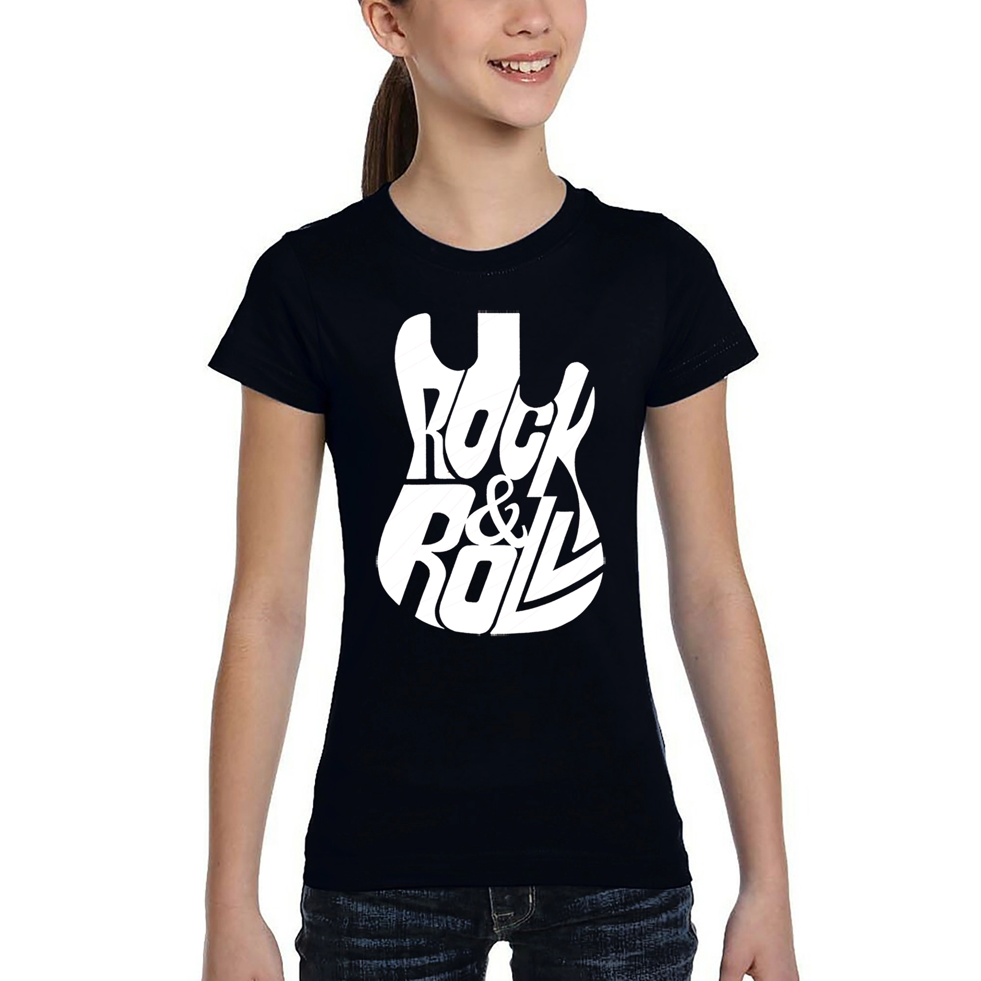 LA Pop Art Girls Word T-Shirt - Rock And Roll Guitar