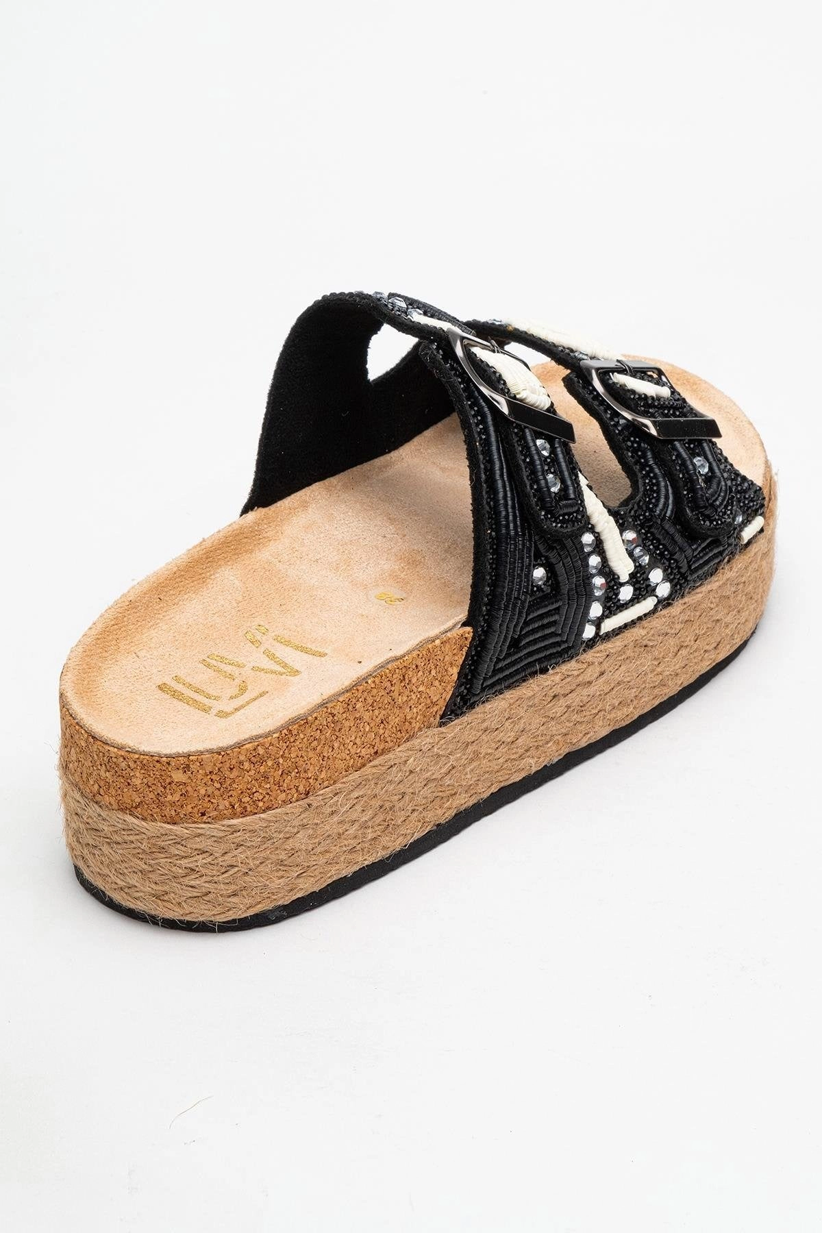 Prologue Shoes Womens Bobby Beaded Straw Platform Slide Sandal