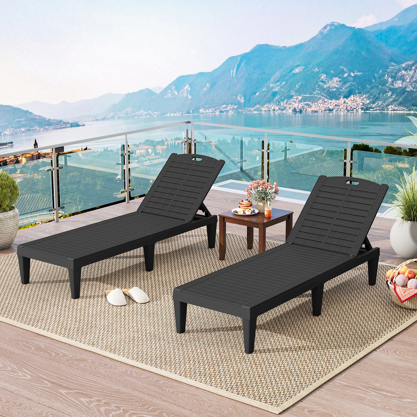 LJG Outdoor PP Chaise Lounge Chairs Set of 2 with 4-Position Adjustable Backrests