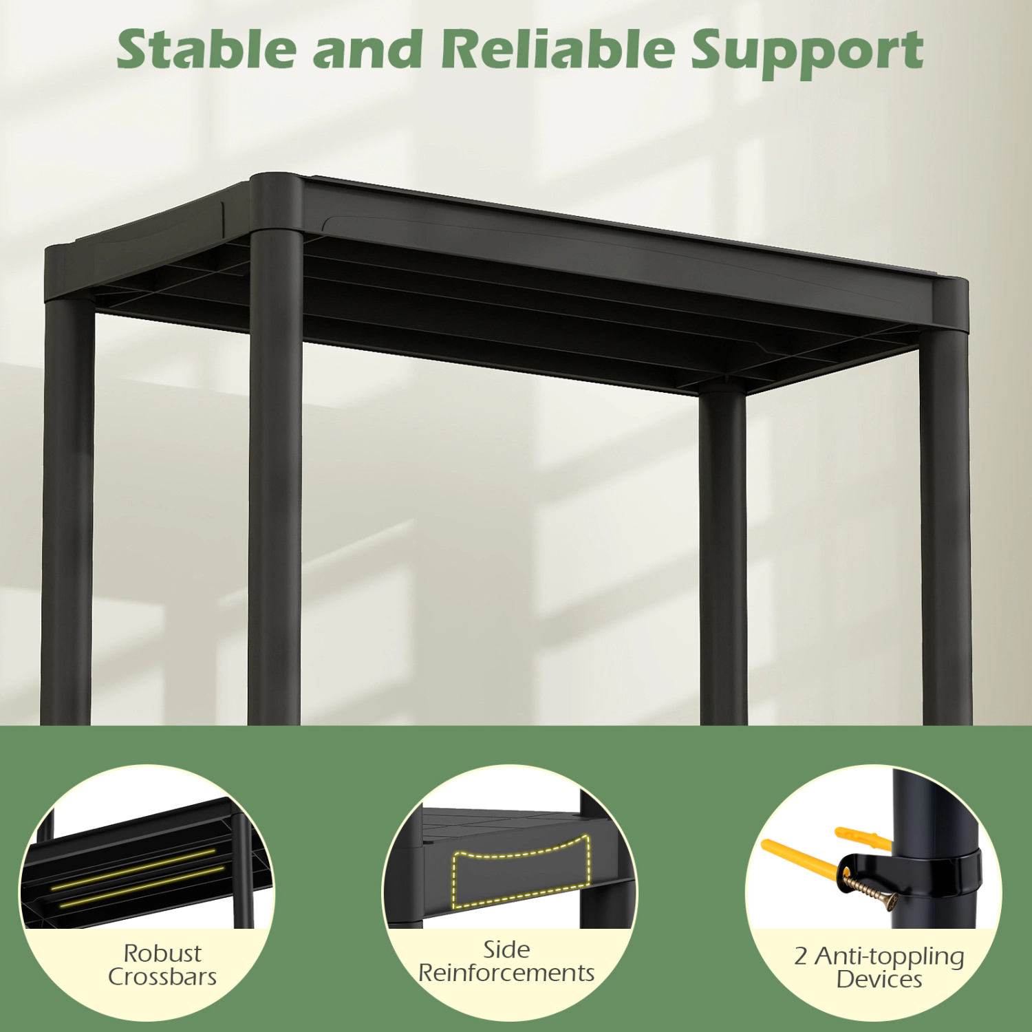 SUGIFT 3-Tier Heavy-Duty Storage Shelving Unit 100-lb Per Shelf 300-lb Total Capacity Freestanding Garage Shelves Black