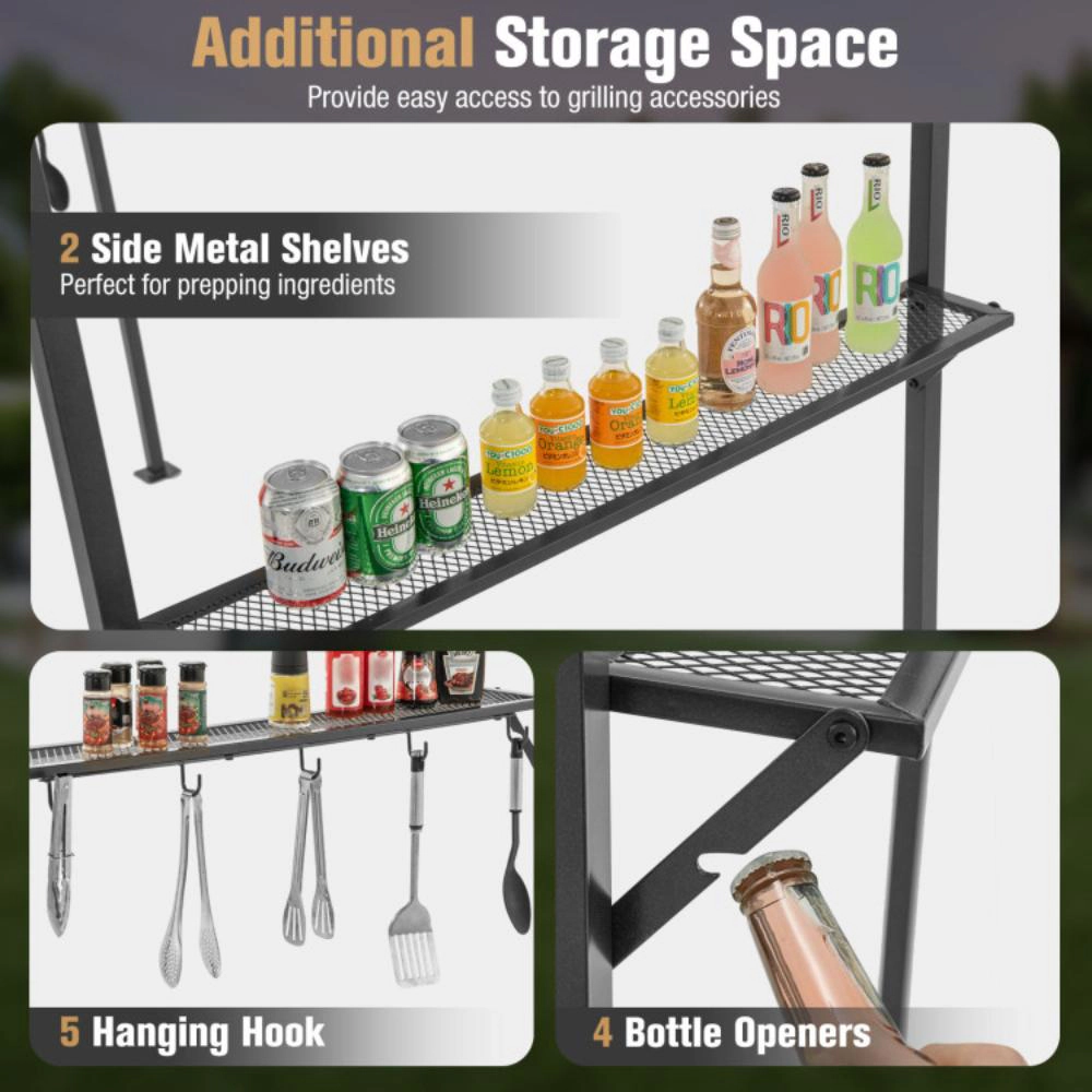 Hivvago Outdoor Patio Bbq Canopy With Metal Shelves And Bottle Openers