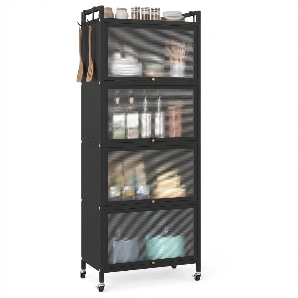 SUGIFT 5-Tier Kitchen Baker's Rack Shelving Unit with Flip-up PC Doors 60.5-in Tall Black
