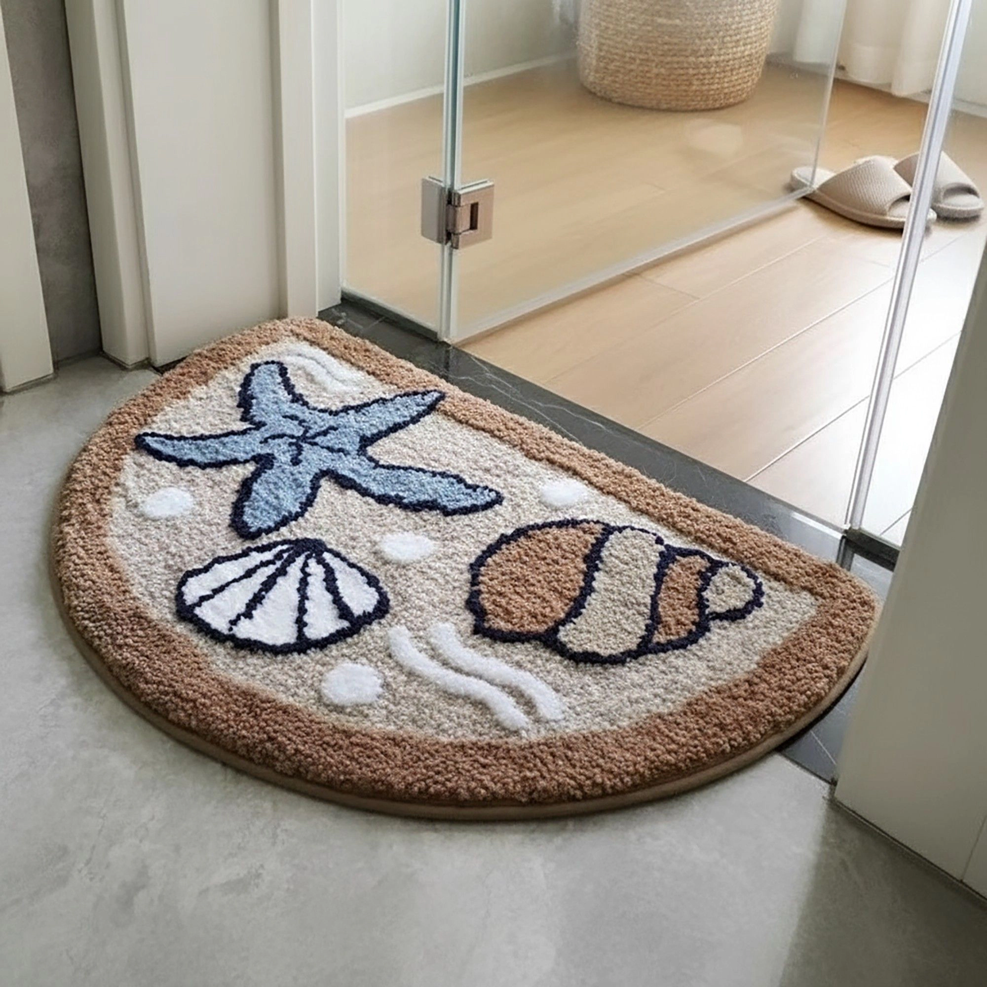 Alilang Unisex Tufted Floor Mat with Seashell and Starfish Design Non Slip Backing Soft Plush Decorative Entryway Rug