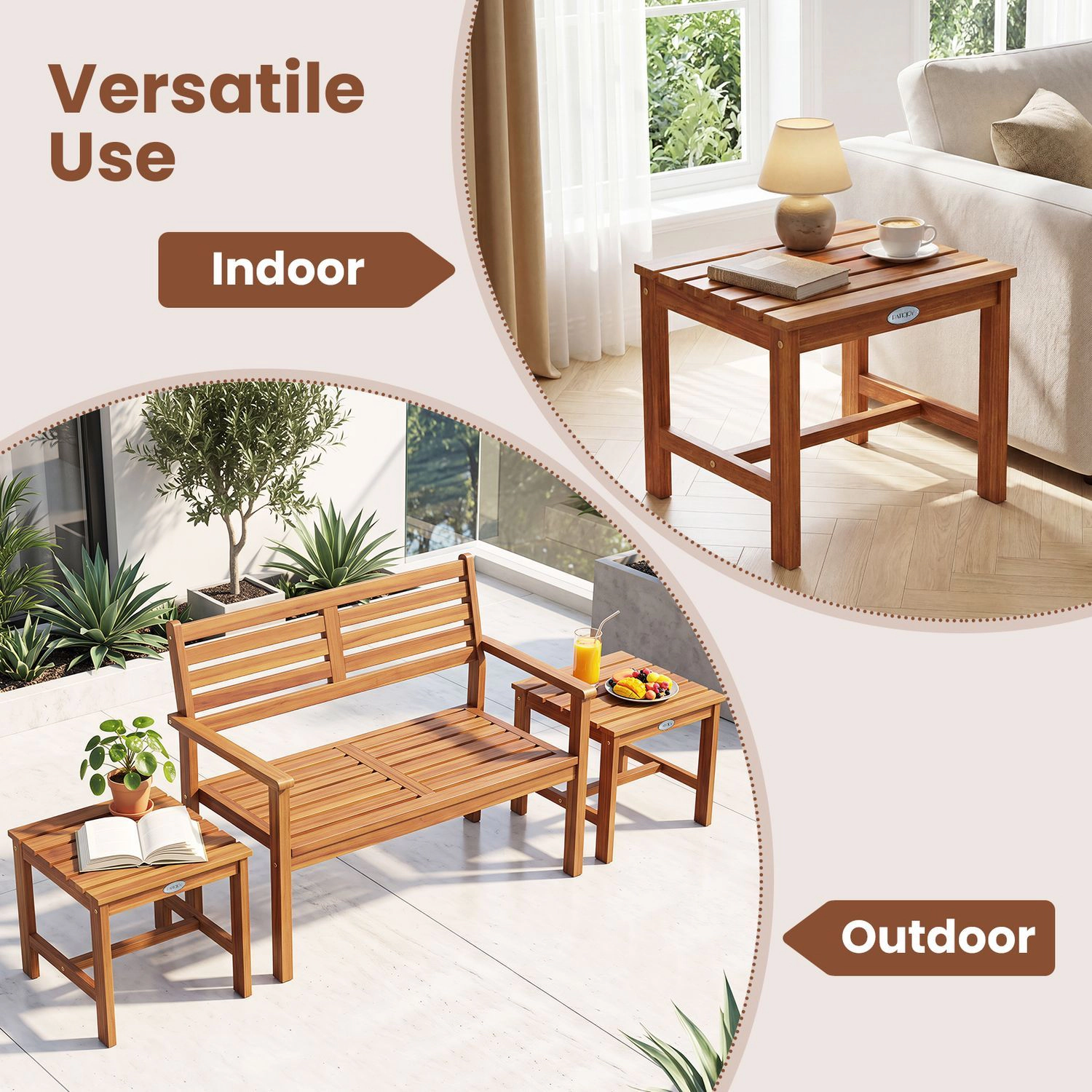 SlickBlue Outdoor Acacia Wood Patio Side Table