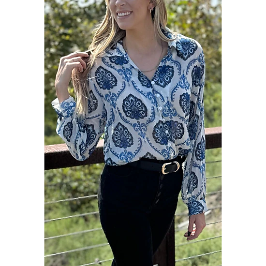 Threaded Pear Women's Mila Pattern Button Top